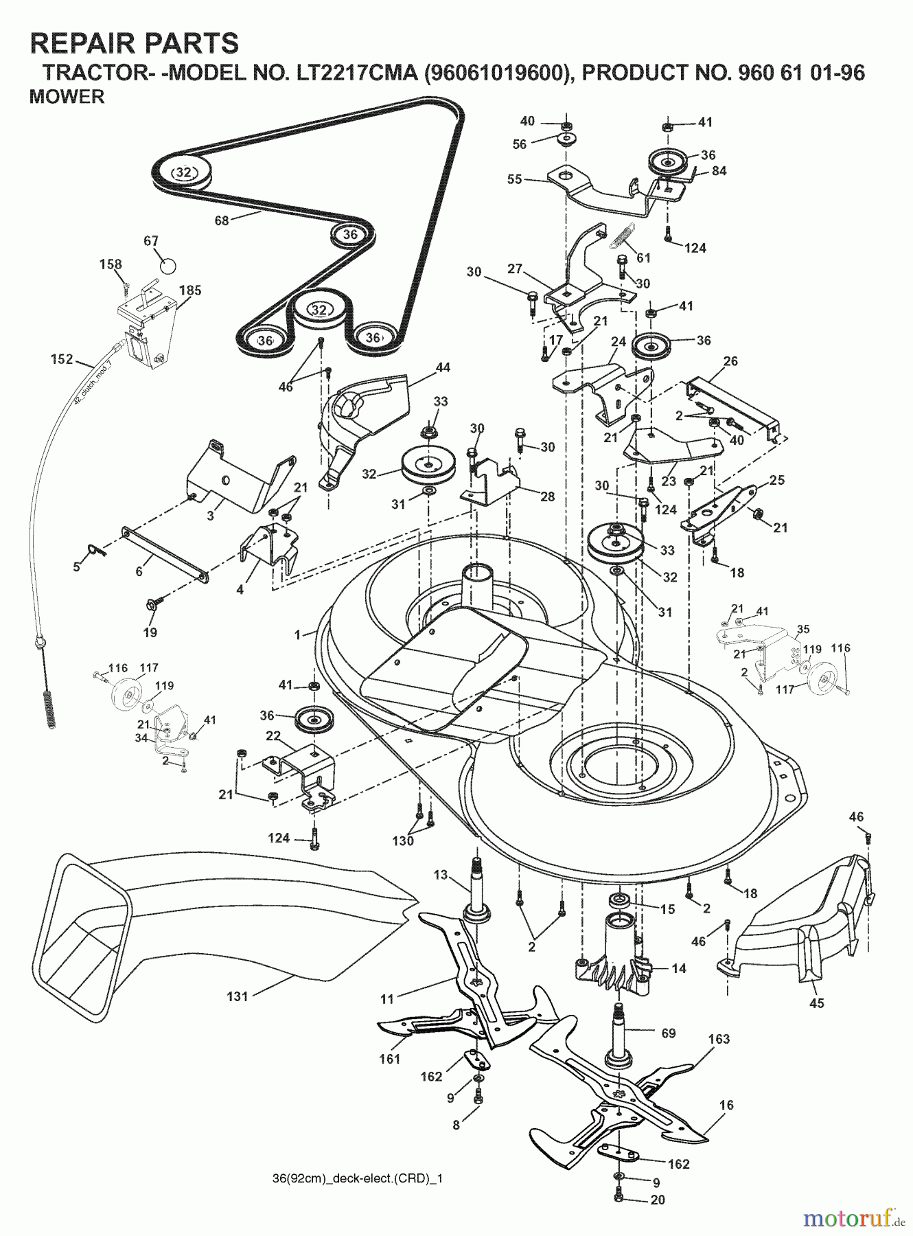  Jonsered Rasen  und Garten Traktoren LT2217 CMA (96061019600) - Jonsered Lawn & Garden Tractor (2007-01) MOWER DECK / CUTTING DECK