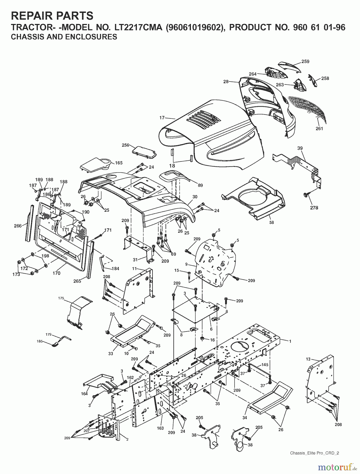 Jonsered Rasen und Garten Traktoren LT2217 CMA (96061019602) - Jonsered Lawn & Garden Tractor (2007-09) CHASSIS ENCLOSURES
