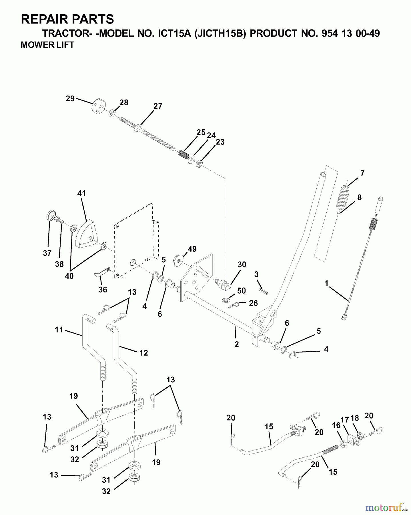 Jonsered Rasen und Garten Traktoren ICT15A (JICTH15B, 954130049) - Jonsered Lawn & Garden Tractor (2001-02) MOWER LIFT / DECK LIFT