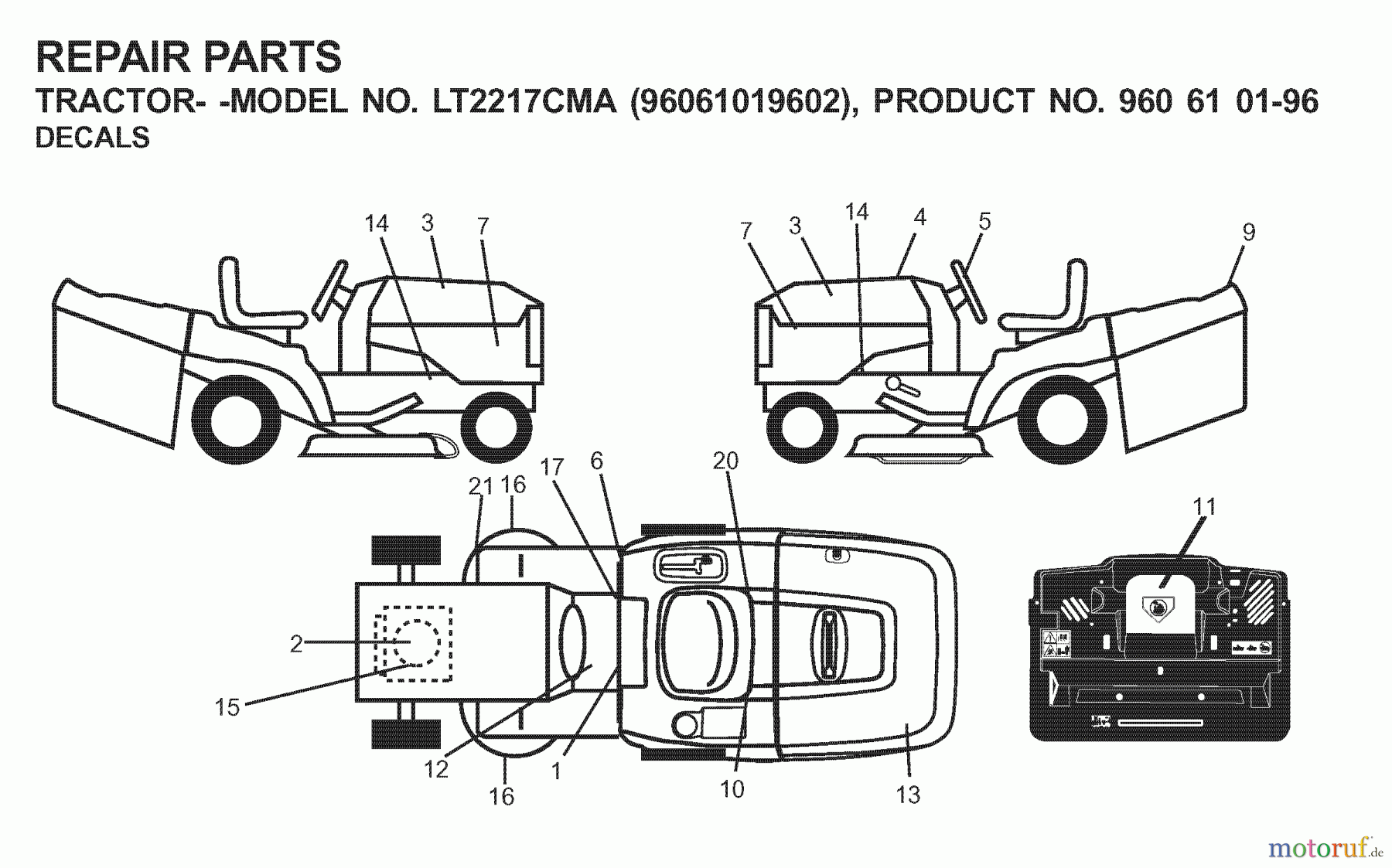 Jonsered Rasen und Garten Traktoren LT2217 CMA (96061019602) - Jonsered Lawn & Garden Tractor (2007-09) DECALS