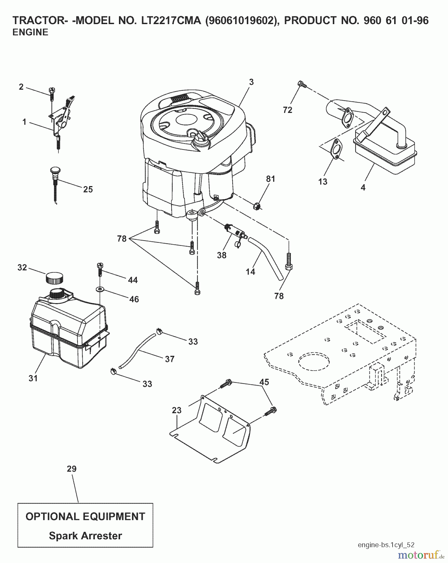Jonsered Rasen und Garten Traktoren LT2217 CMA (96061019602) - Jonsered Lawn & Garden Tractor (2007-09) ENGINE
