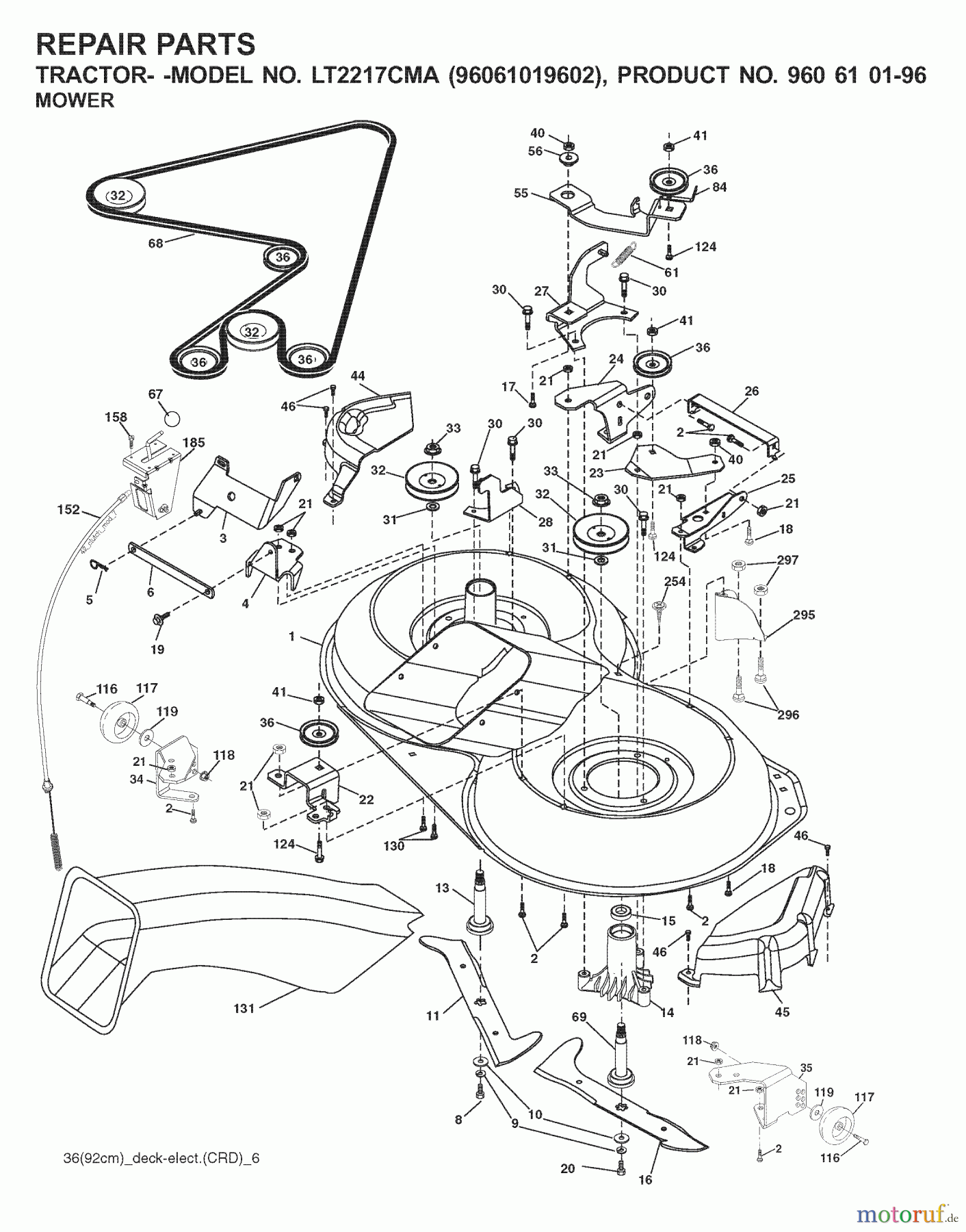 Jonsered Rasen und Garten Traktoren LT2217 CMA (96061019602) - Jonsered Lawn & Garden Tractor (2007-09) MOWER DECK / CUTTING DECK