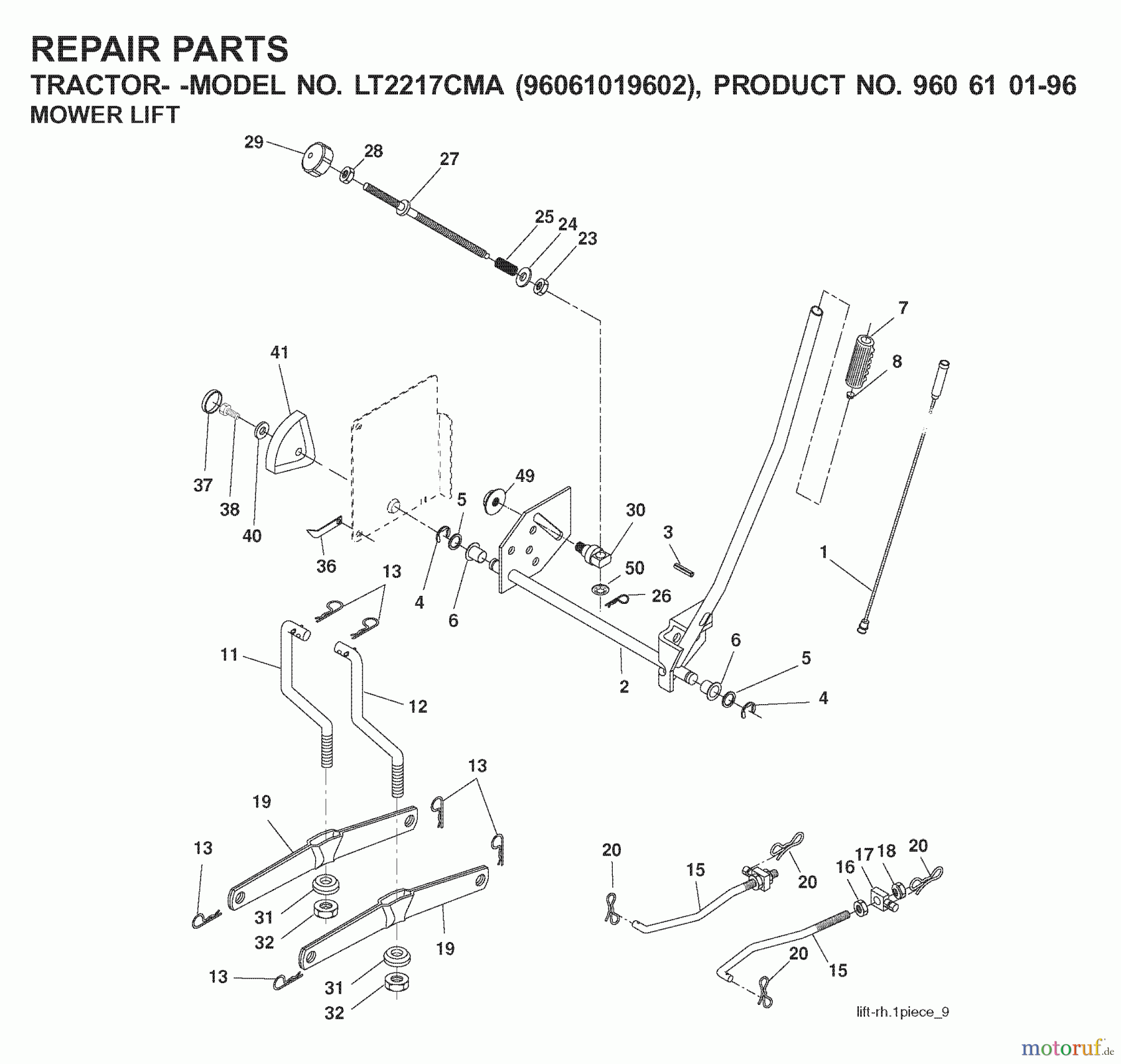 Jonsered Rasen und Garten Traktoren LT2217 CMA (96061019602) - Jonsered Lawn & Garden Tractor (2007-09) MOWER LIFT / DECK LIFT