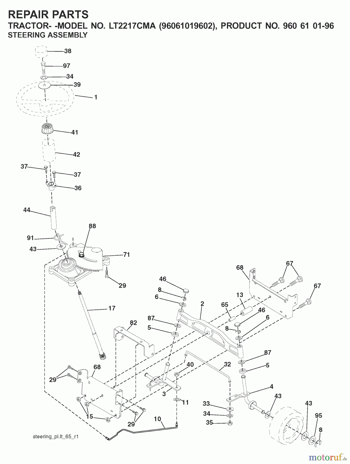 Jonsered Rasen und Garten Traktoren LT2217 CMA (96061019602) - Jonsered Lawn & Garden Tractor (2007-09) STEERING