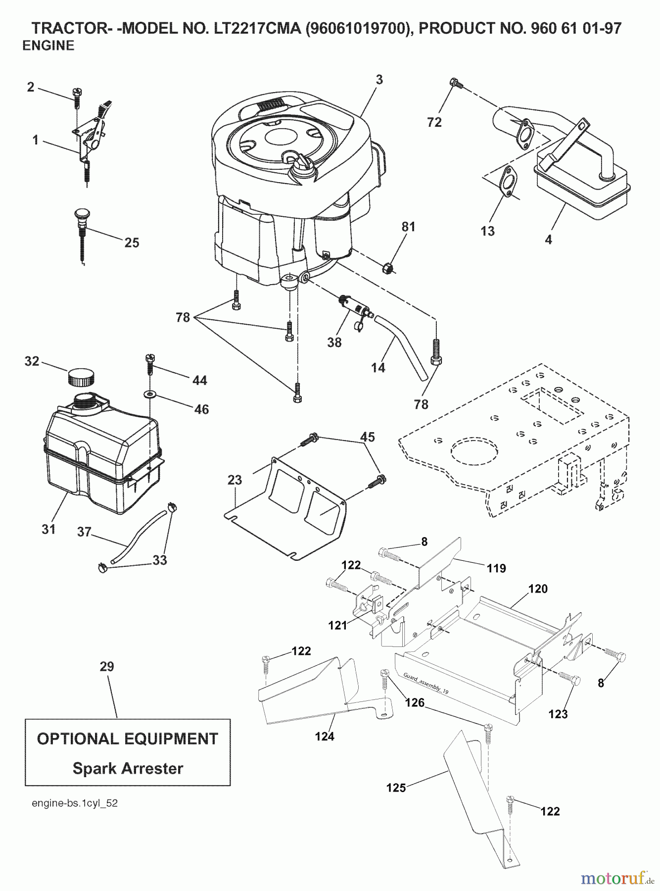 Jonsered Rasen und Garten Traktoren LT2217 CMA (96061019700) - Jonsered Lawn & Garden Tractor (2007-01) ENGINE