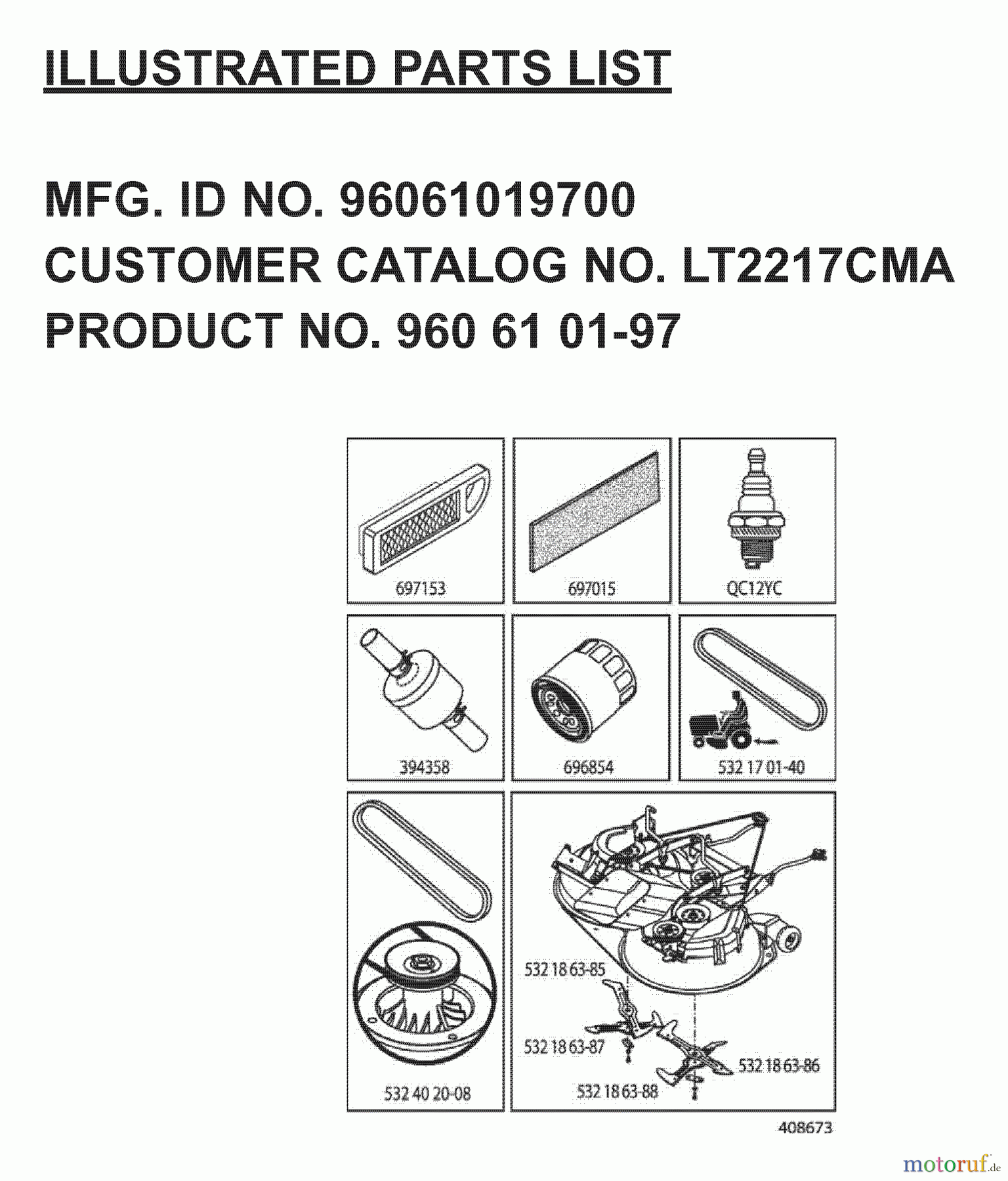 Jonsered Rasen und Garten Traktoren LT2217 CMA (96061019700) - Jonsered Lawn & Garden Tractor (2007-01) FREQUENTLY USED PARTS