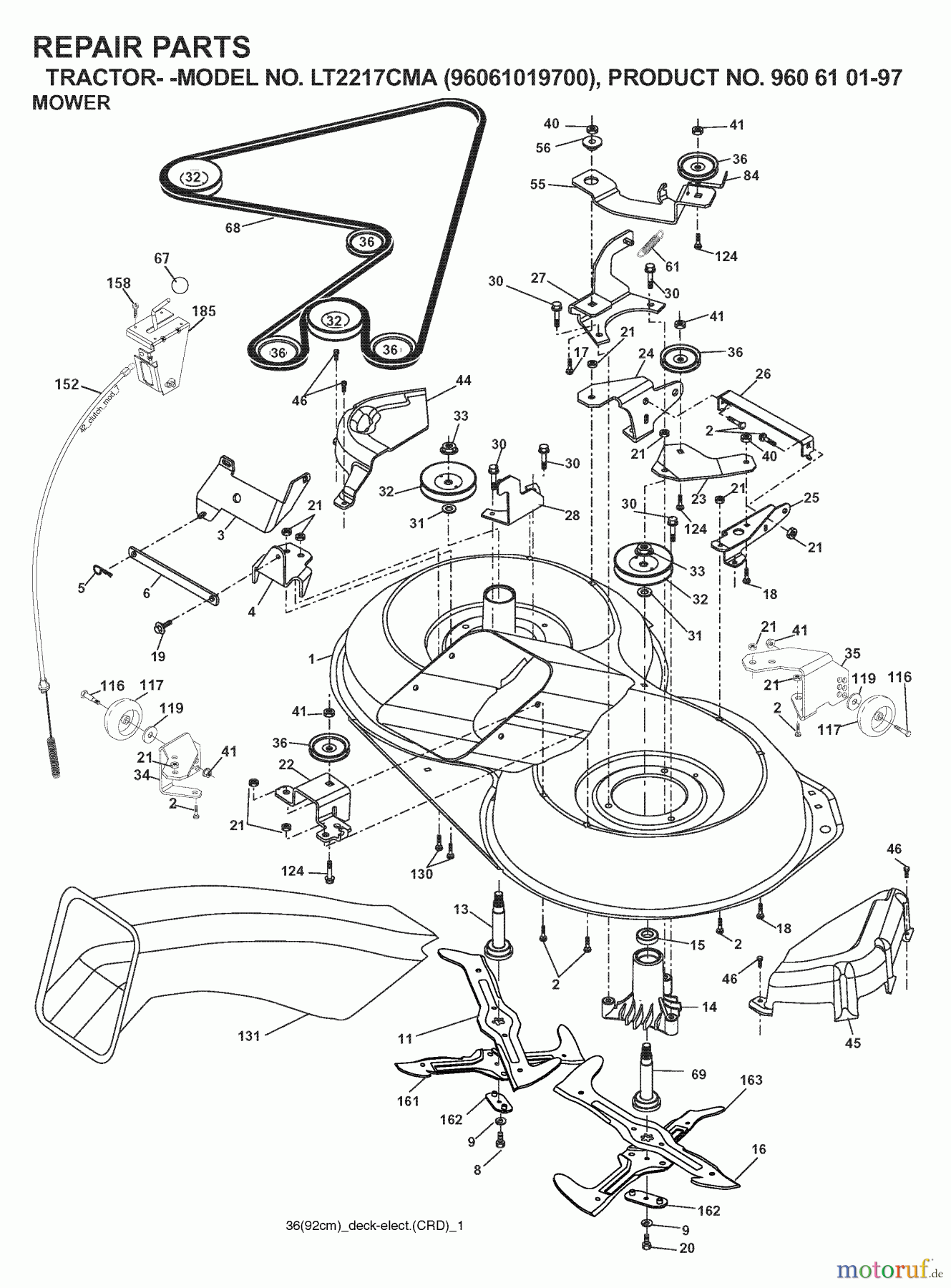 Jonsered Rasen und Garten Traktoren LT2217 CMA (96061019700) - Jonsered Lawn & Garden Tractor (2007-01) MOWER DECK / CUTTING DECK