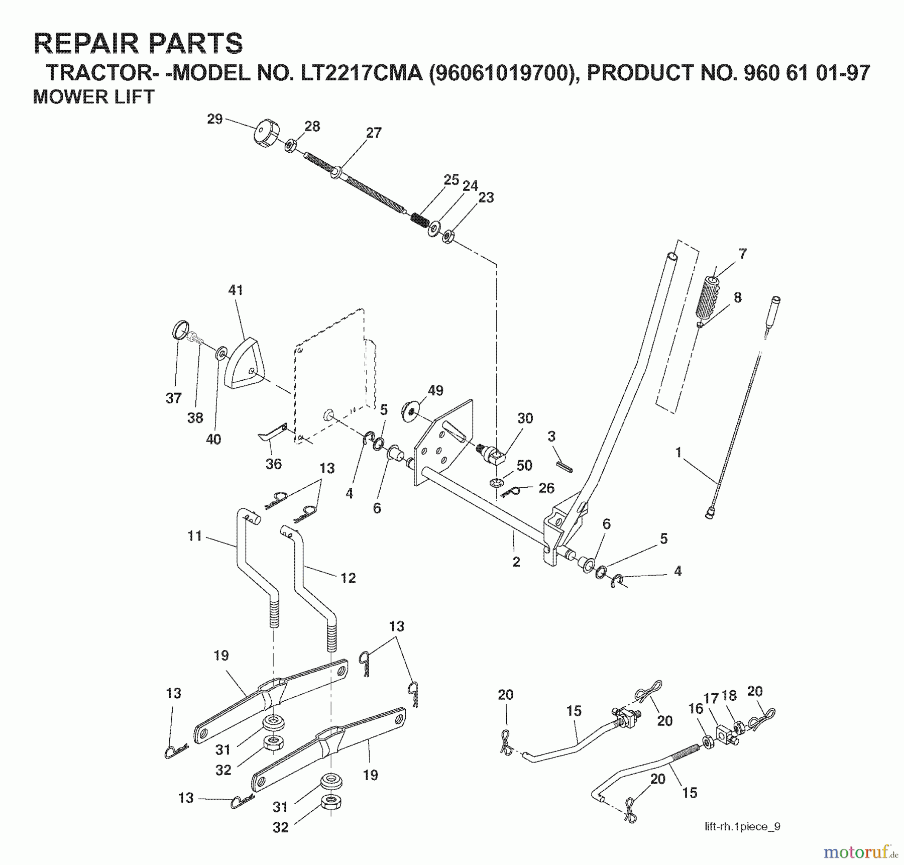 Jonsered Rasen und Garten Traktoren LT2217 CMA (96061019700) - Jonsered Lawn & Garden Tractor (2007-01) MOWER LIFT / DECK LIFT