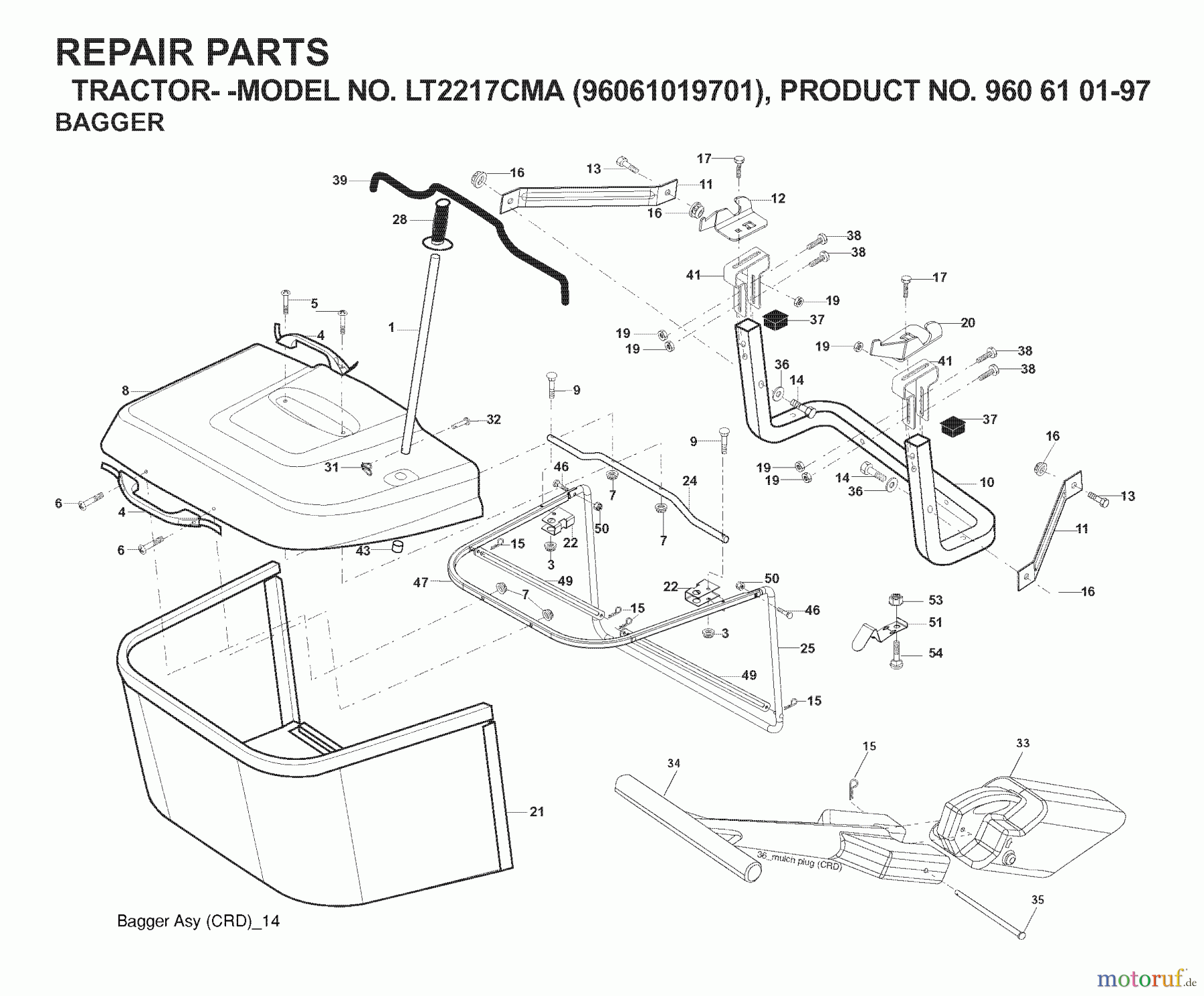 Jonsered Rasen und Garten Traktoren LT2217 CMA (96061019701) - Jonsered Lawn & Garden Tractor (2007-05) BAGGER