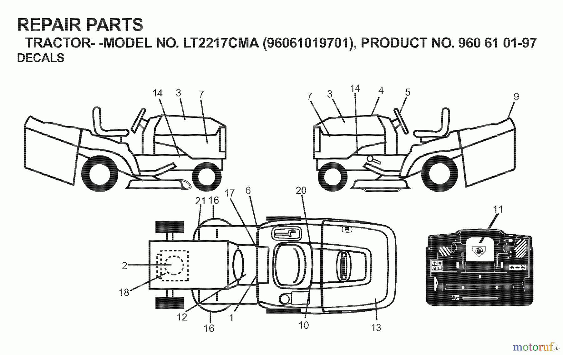 Jonsered Rasen und Garten Traktoren LT2217 CMA (96061019701) - Jonsered Lawn & Garden Tractor (2007-05) DECALS
