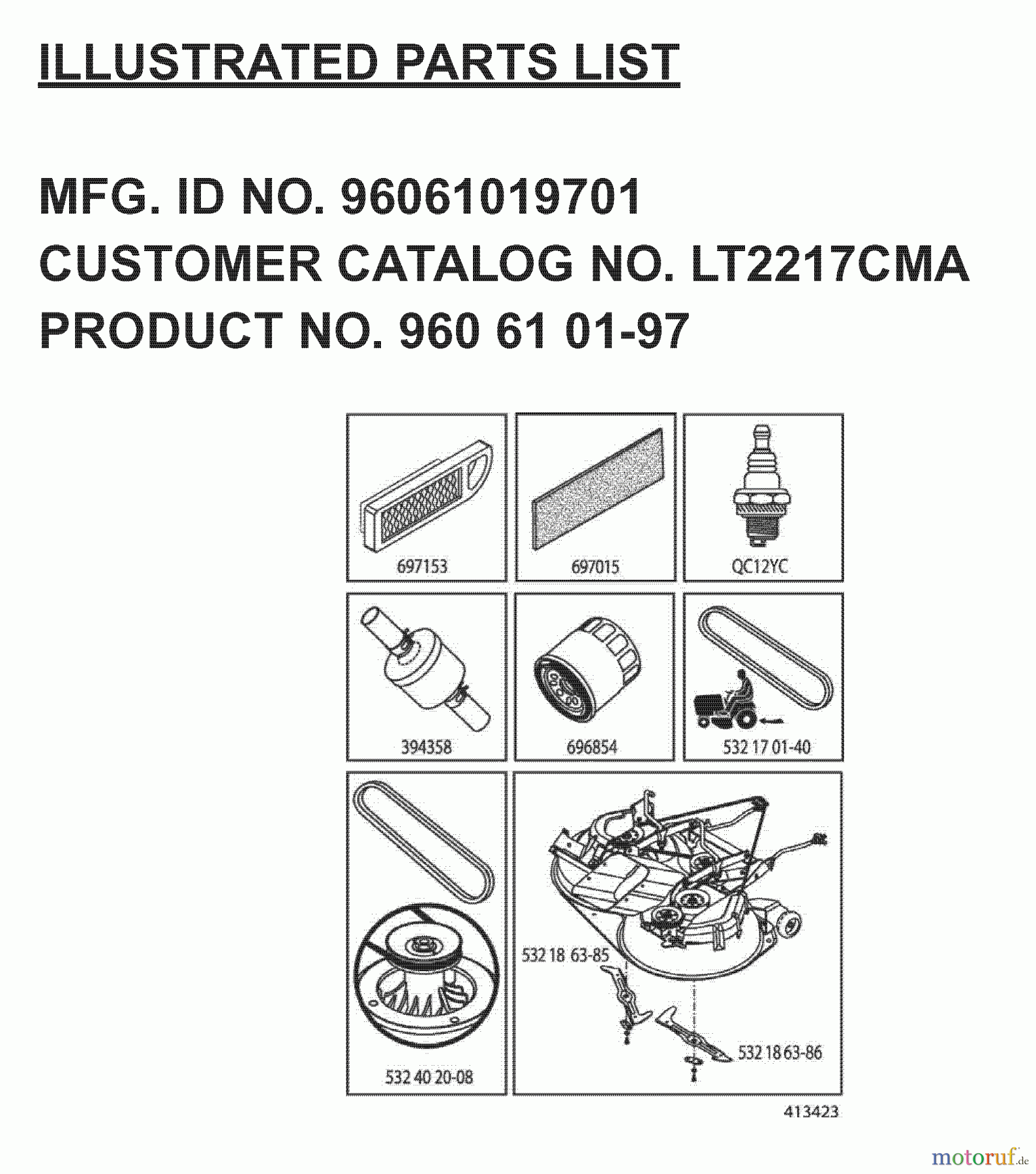  Jonsered Rasen  und Garten Traktoren LT2217 CMA (96061019701) - Jonsered Lawn & Garden Tractor (2007-05) FREQUENTLY USED PARTS