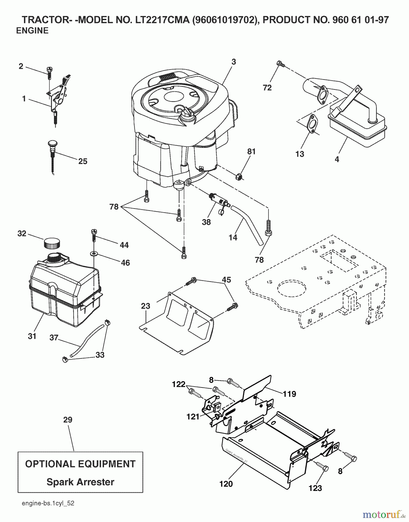 Jonsered Rasen und Garten Traktoren LT2217 CMA (96061019702) - Jonsered Lawn & Garden Tractor (2007-09) ENGINE