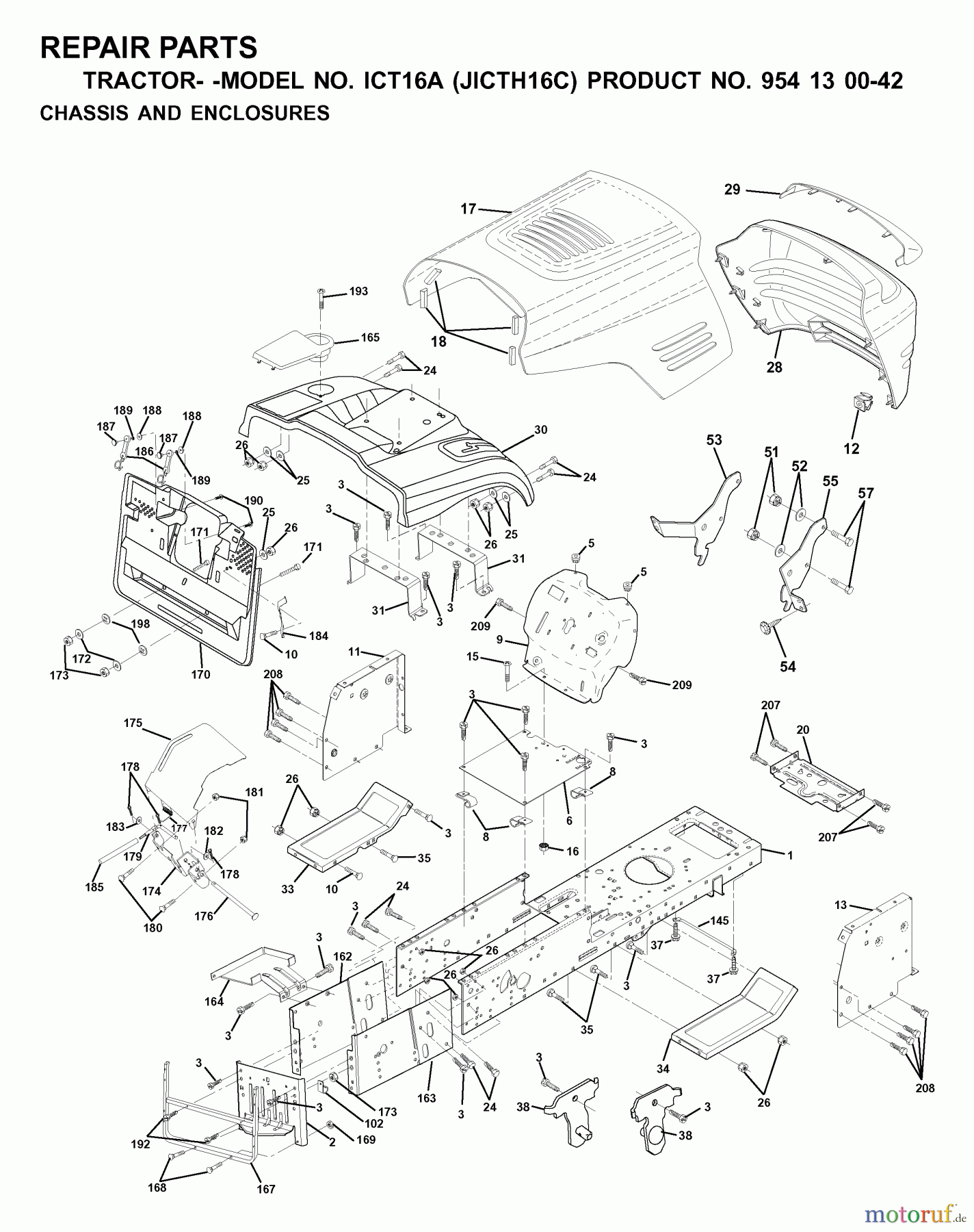 Jonsered Rasen und Garten Traktoren ICT16A (JICTH16C, 954130042) - Jonsered Lawn & Garden Tractor (2000-02) CHASSIS ENCLOSURES