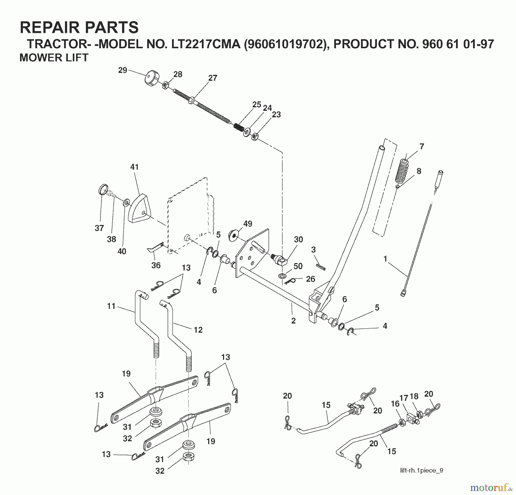 Jonsered Rasen und Garten Traktoren LT2217 CMA (96061019702) - Jonsered Lawn & Garden Tractor (2007-09) MOWER LIFT / DECK LIFT