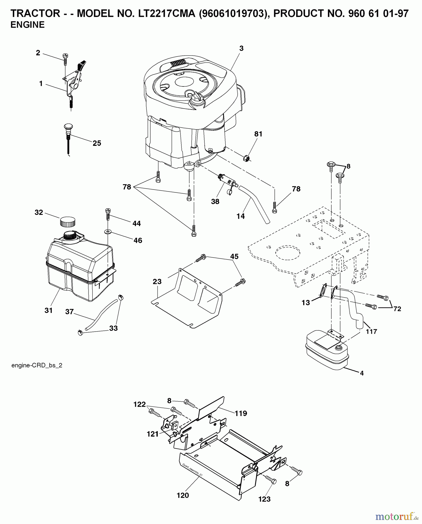Jonsered Rasen und Garten Traktoren LT2217 CMA (96061019703) - Jonsered Lawn & Garden Tractor (2008-02) ENGINE