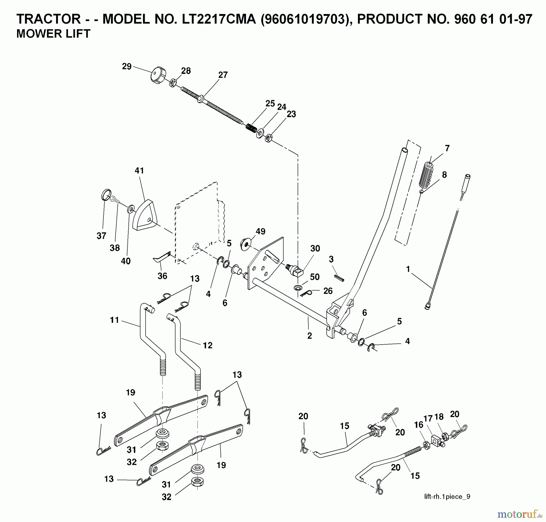  Jonsered Rasen  und Garten Traktoren LT2217 CMA (96061019703) - Jonsered Lawn & Garden Tractor (2008-02) MOWER LIFT / DECK LIFT