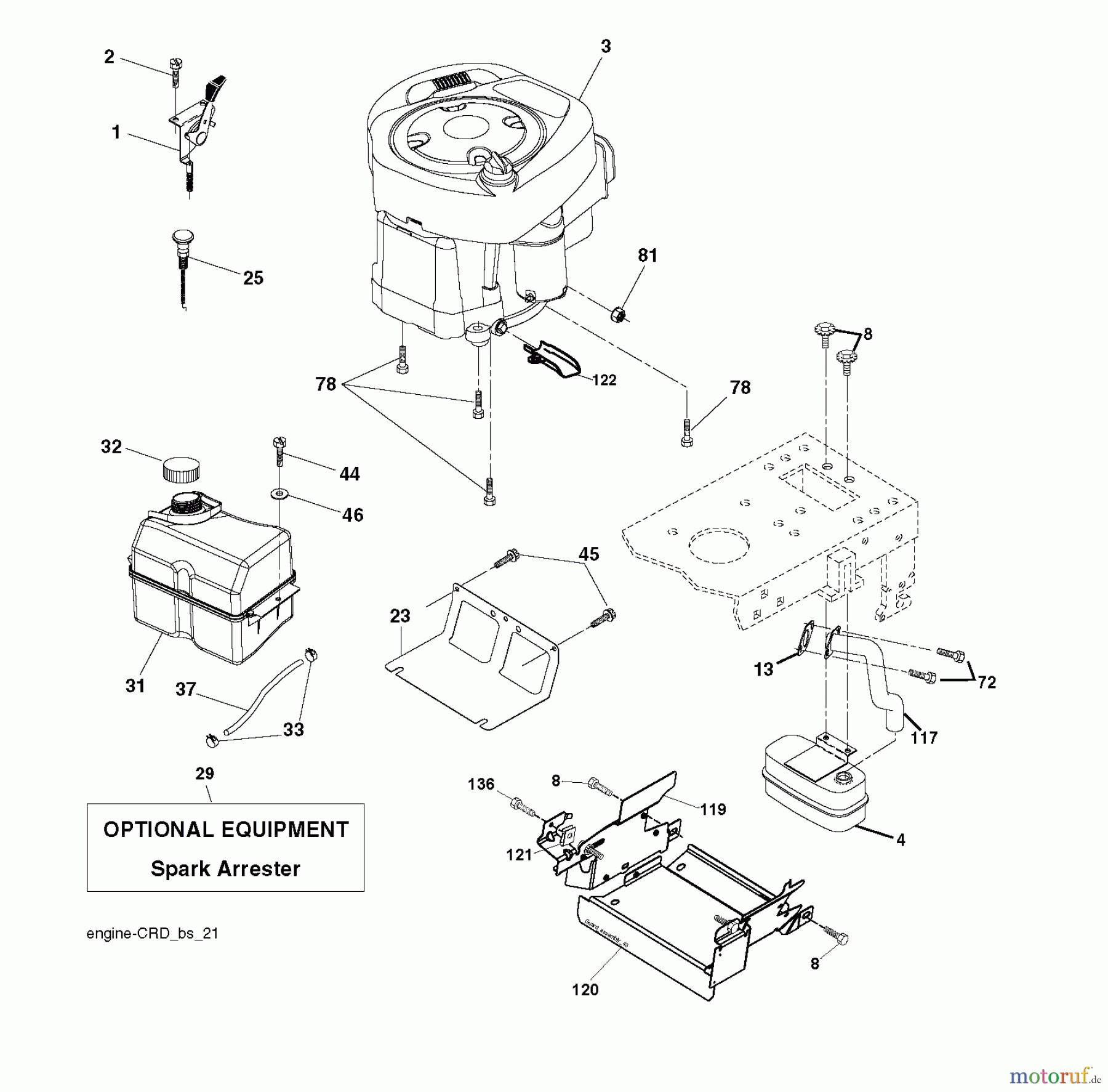  Jonsered Rasen  und Garten Traktoren LT2217 CMA (96061027300) - Jonsered Lawn & Garden Tractor (2010-01) ENGINE