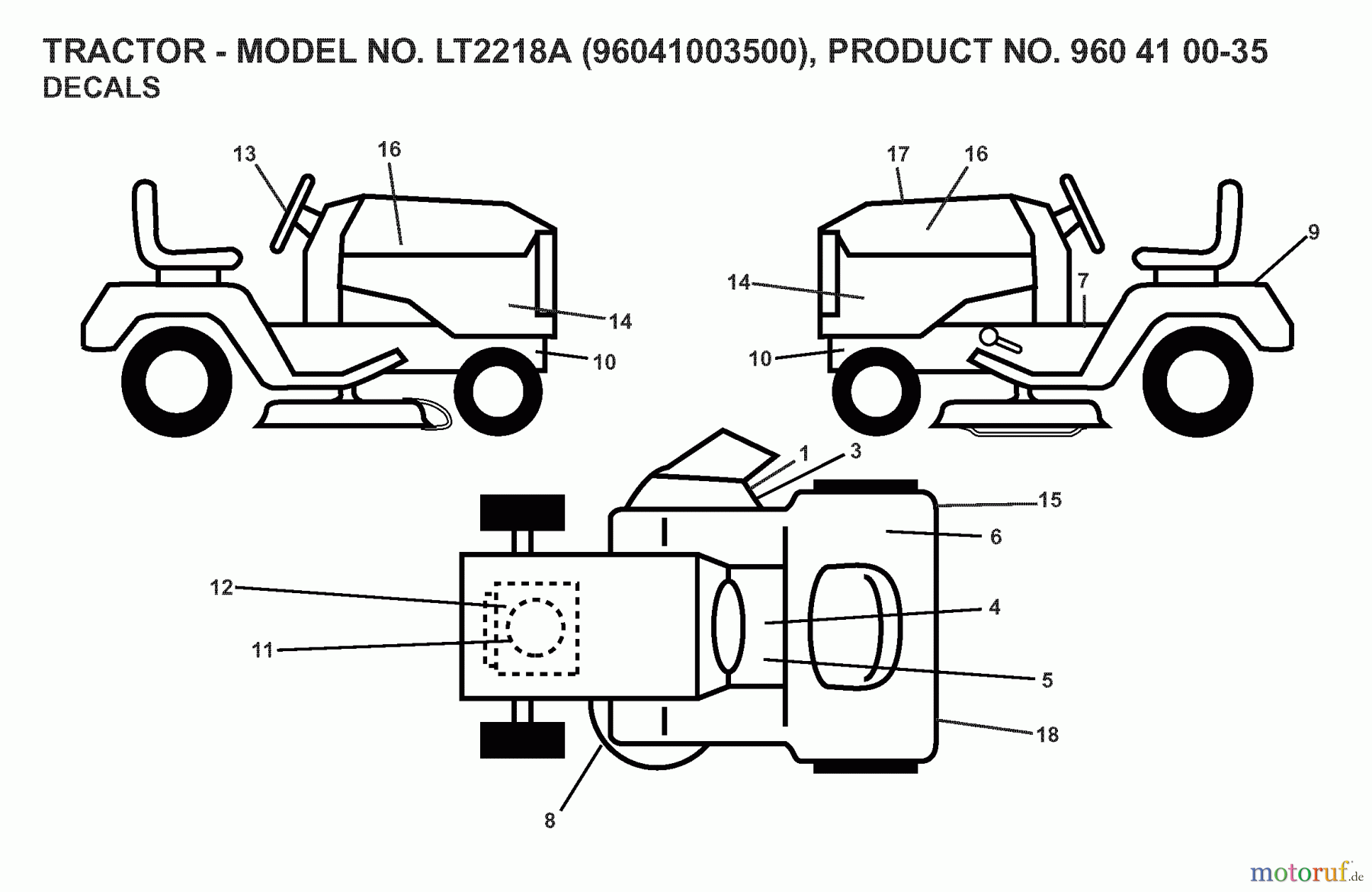  Jonsered Rasen  und Garten Traktoren LT2218 A (96041003500) - Jonsered Lawn & Garden Tractor (2007-03) DECALS