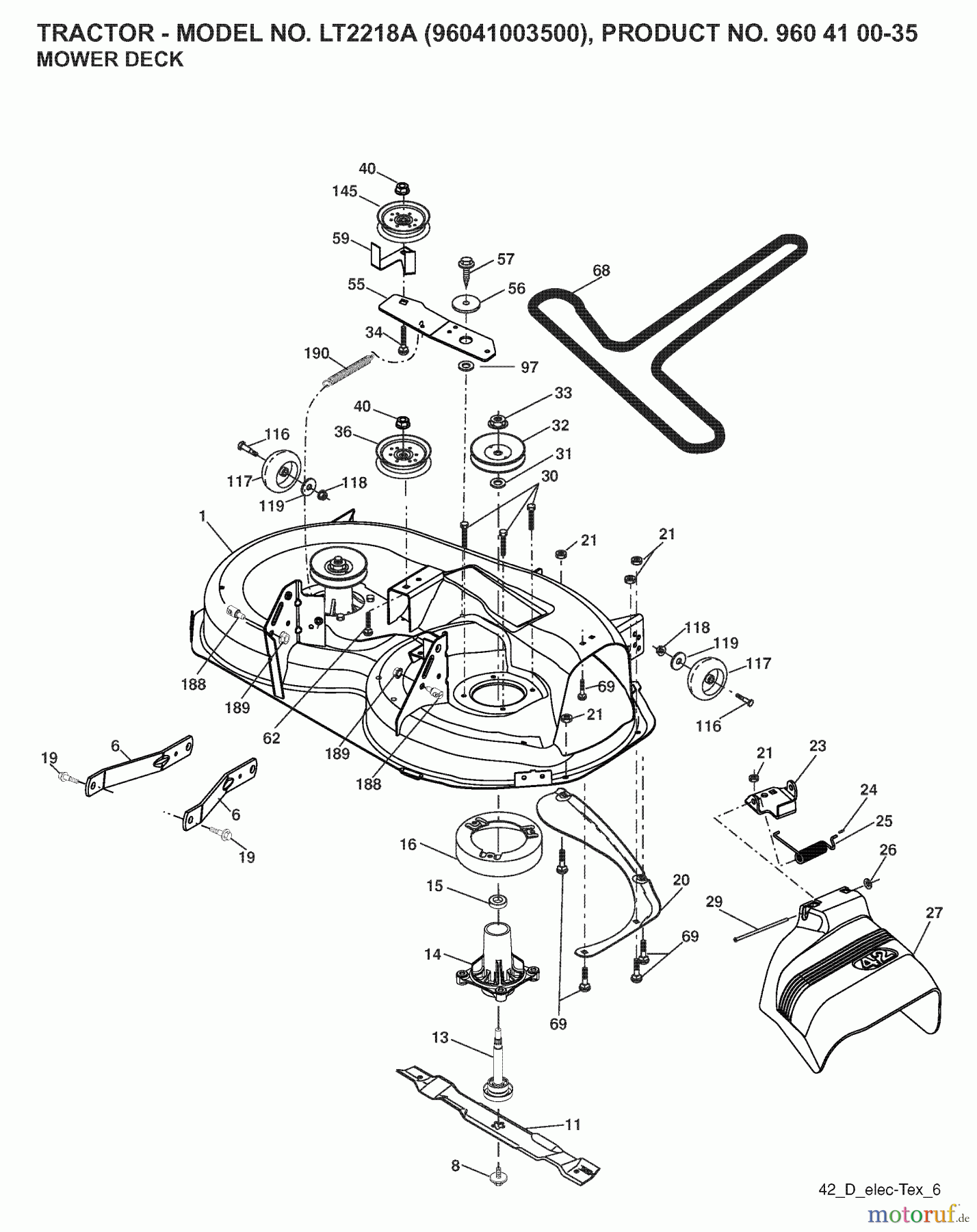 Jonsered Rasen und Garten Traktoren LT2218 A (96041003500) - Jonsered Lawn & Garden Tractor (2007-03) MOWER DECK / CUTTING DECK