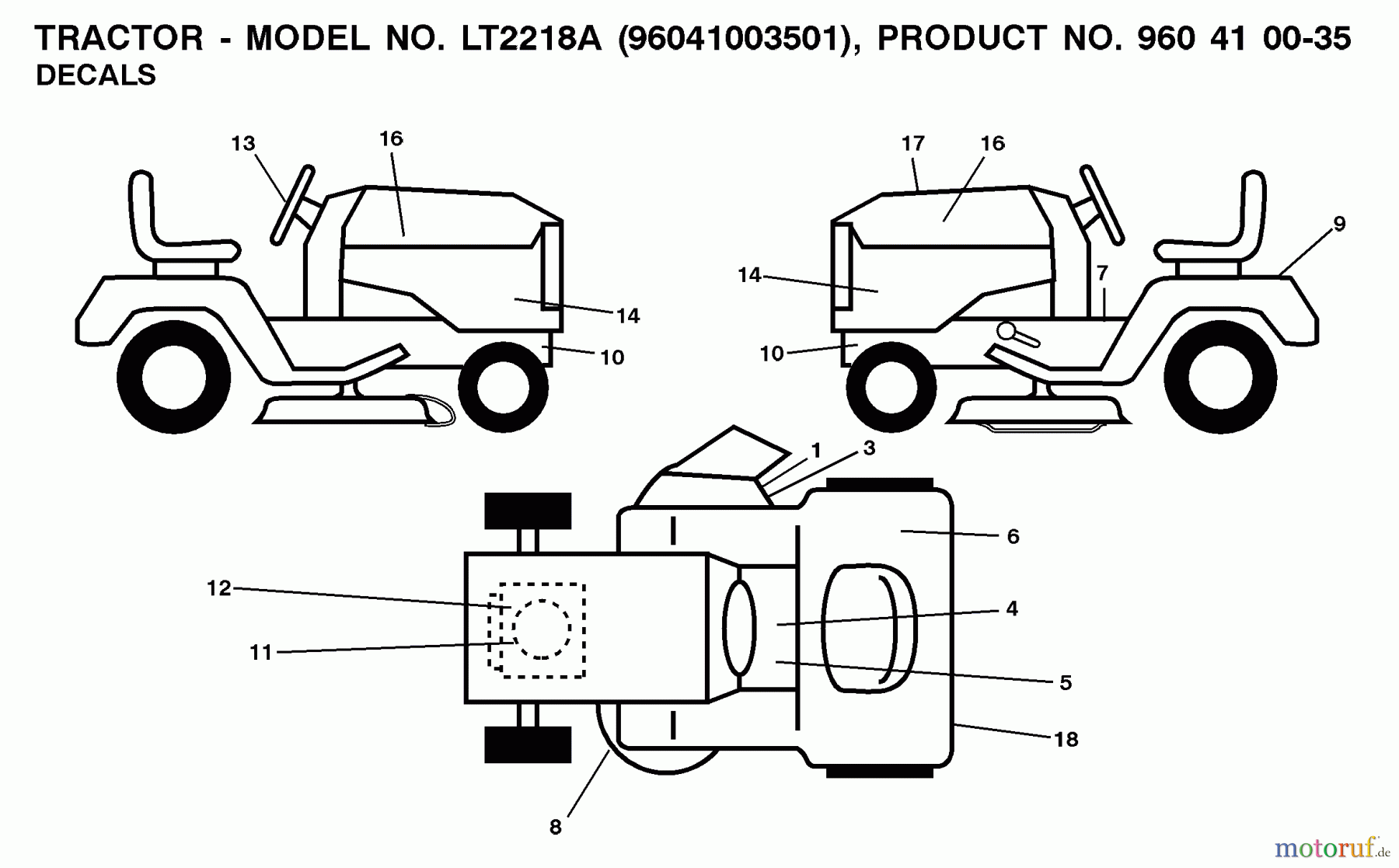  Jonsered Rasen  und Garten Traktoren LT2218 A (96041003501) - Jonsered Lawn & Garden Tractor (2008-08) DECALS