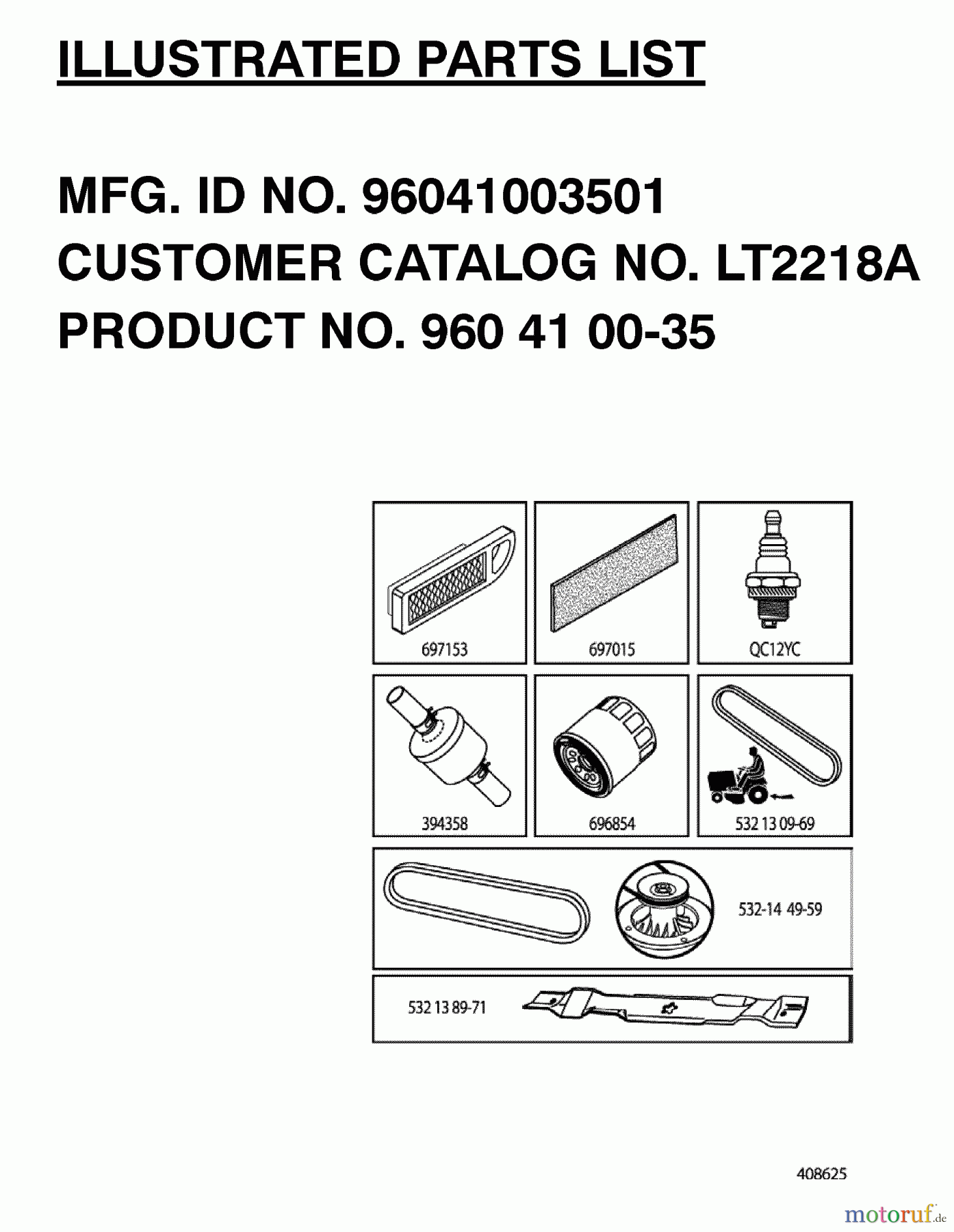 Jonsered Rasen und Garten Traktoren LT2218 A (96041003501) - Jonsered Lawn & Garden Tractor (2008-08) FREQUENTLY USED PARTS