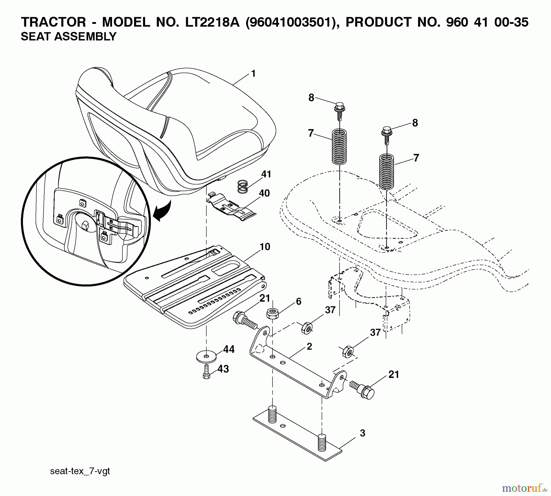 Jonsered Rasen und Garten Traktoren LT2218 A (96041003501) - Jonsered Lawn & Garden Tractor (2008-08) SEAT