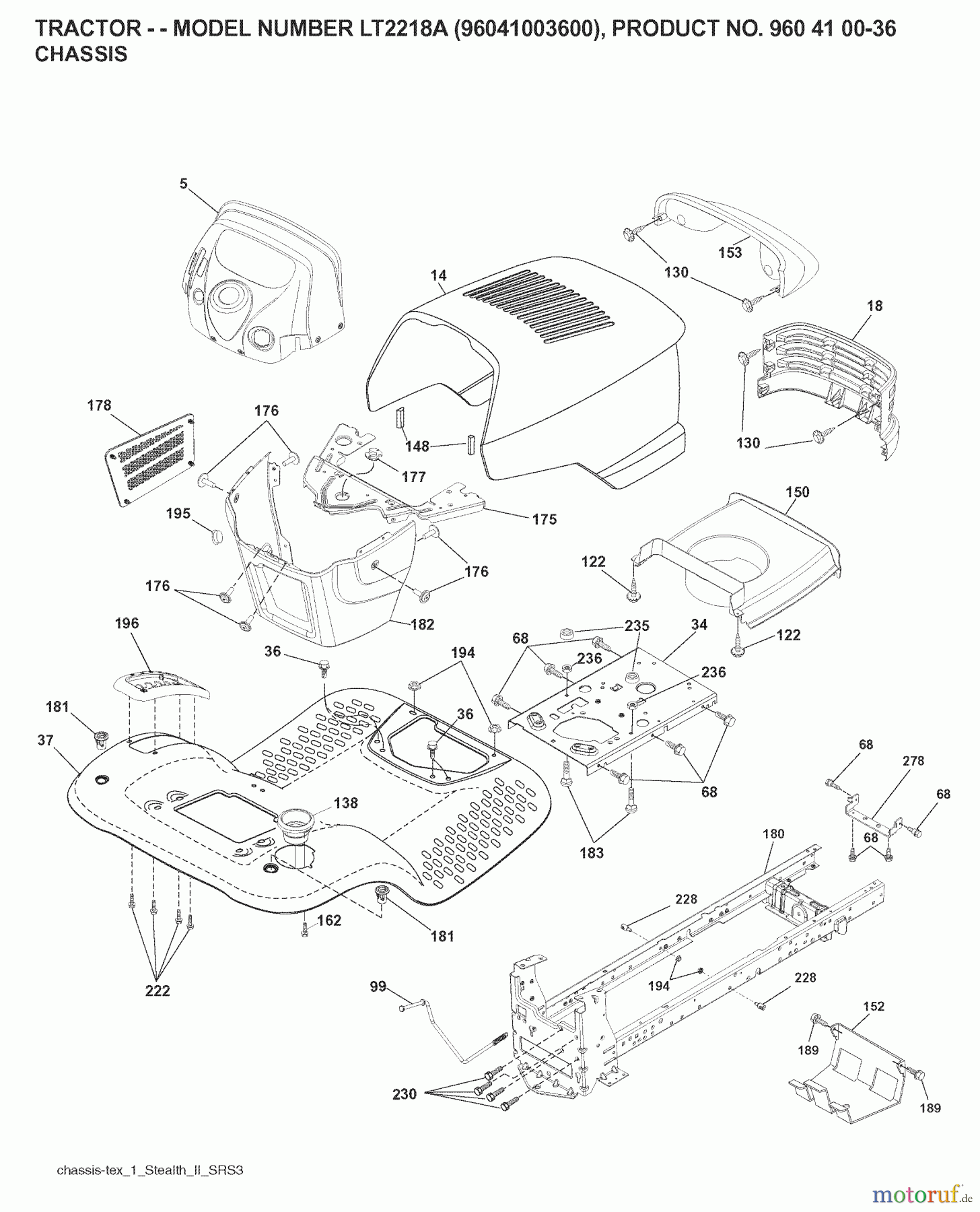 Jonsered Rasen und Garten Traktoren LT2218 A (96041003600) - Jonsered Lawn & Garden Tractor (2007-04) CHASSIS ENCLOSURES