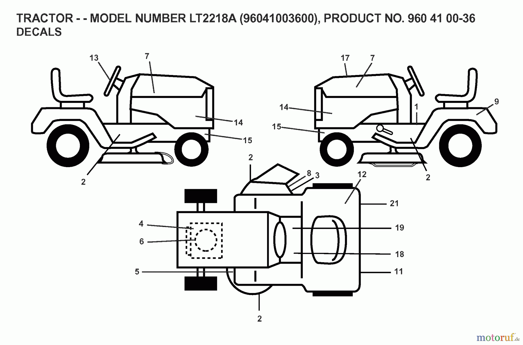 Jonsered Rasen und Garten Traktoren LT2218 A (96041003600) - Jonsered Lawn & Garden Tractor (2007-04) DECALS