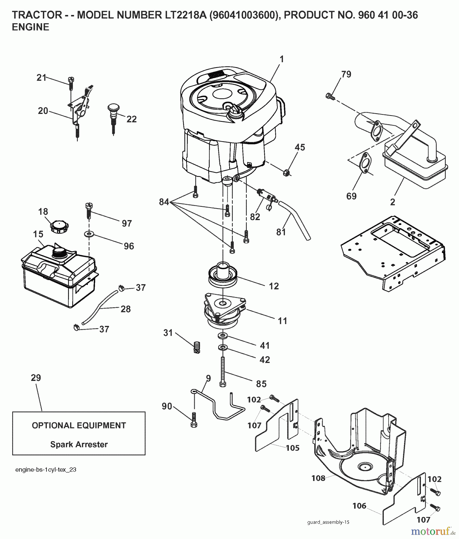 Jonsered Rasen und Garten Traktoren LT2218 A (96041003600) - Jonsered Lawn & Garden Tractor (2007-04) ENGINE
