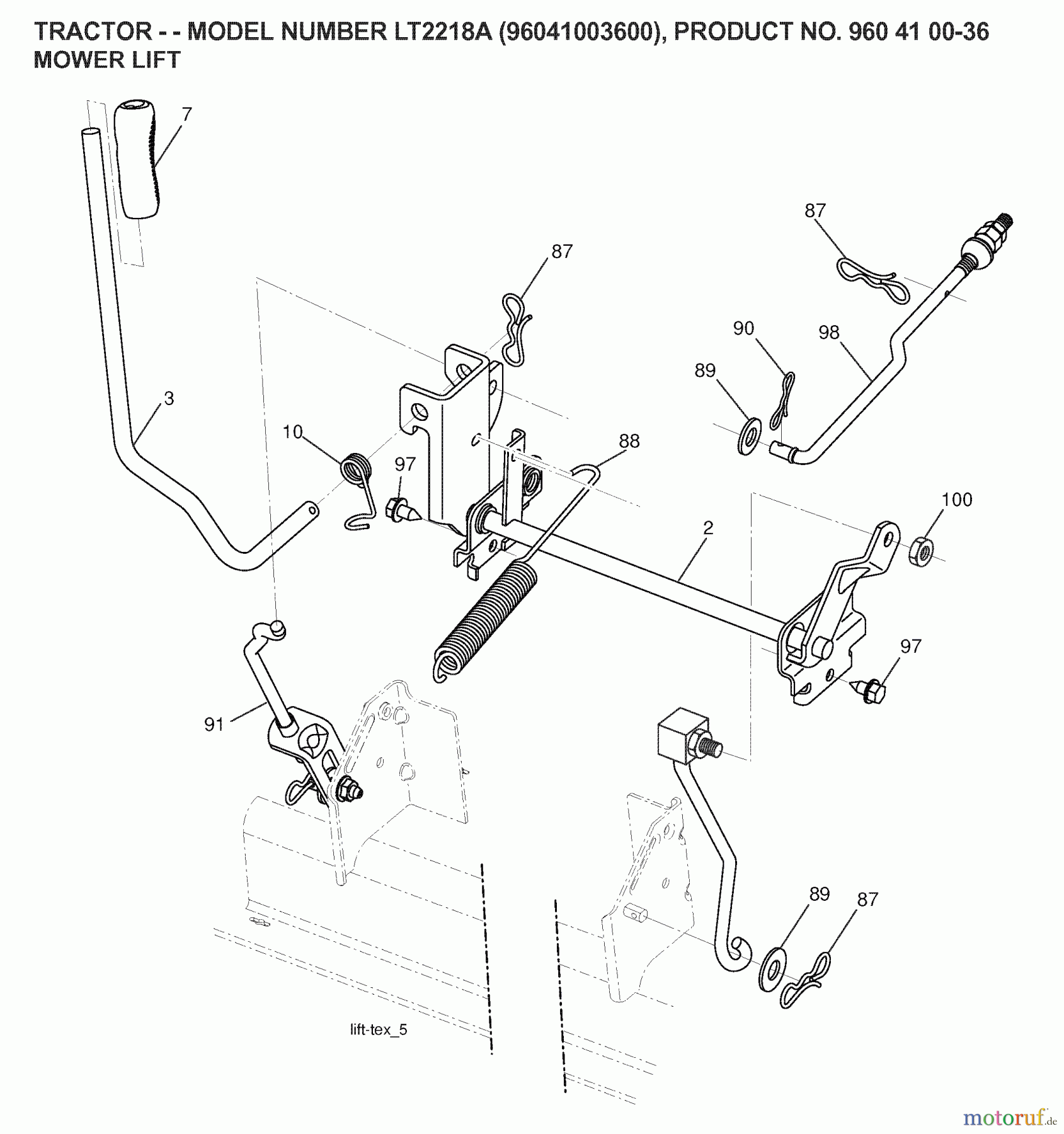 Jonsered Rasen und Garten Traktoren LT2218 A (96041003600) - Jonsered Lawn & Garden Tractor (2007-04) MOWER LIFT / DECK LIFT