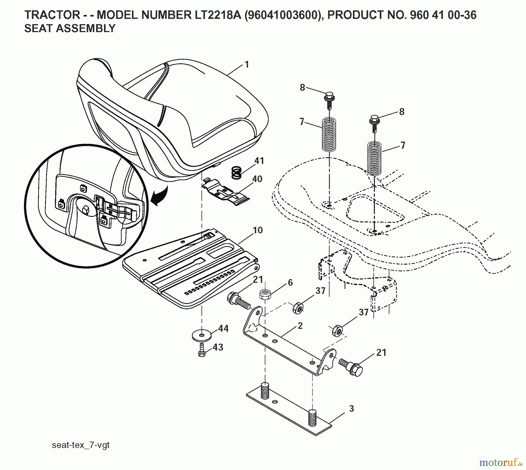 Jonsered Rasen und Garten Traktoren LT2218 A (96041003600) - Jonsered Lawn & Garden Tractor (2007-04) SEAT
