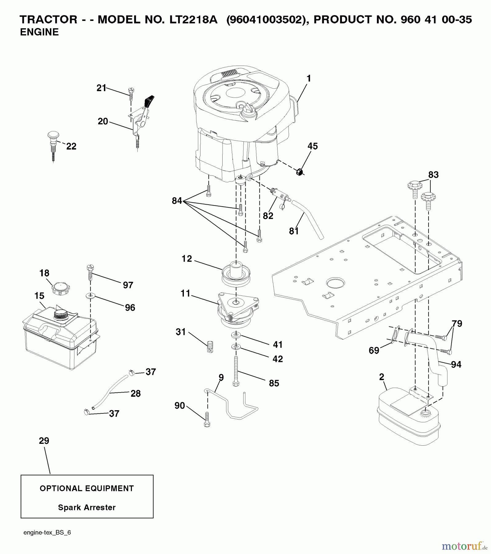  Jonsered Rasen  und Garten Traktoren LT2218 A (96041003601) - Jonsered Lawn & Garden Tractor (2007-10) ENGINE
