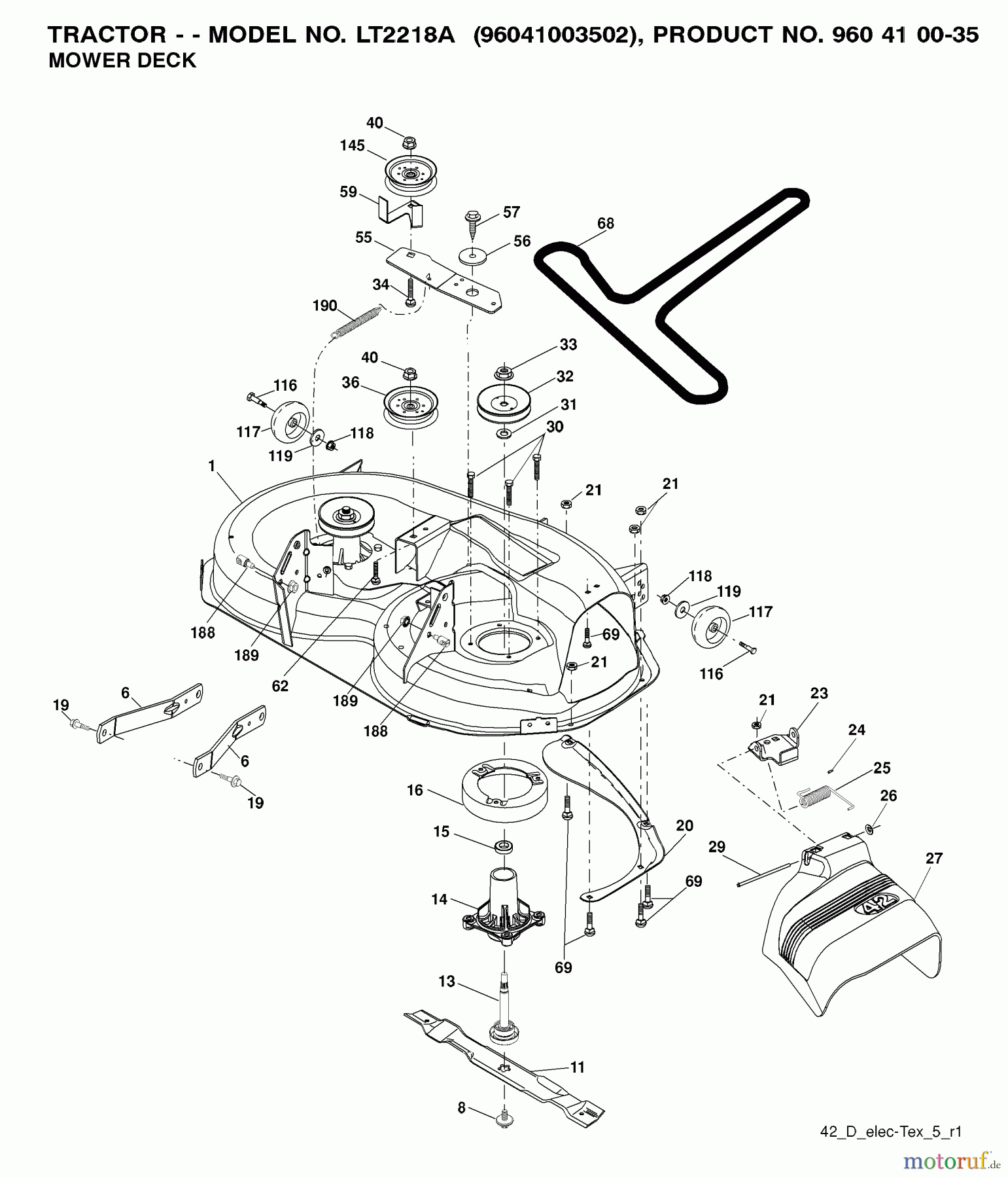 Jonsered Rasen und Garten Traktoren LT2218 A (96041003601) - Jonsered Lawn & Garden Tractor (2007-10) MOWER DECK / CUTTING DECK