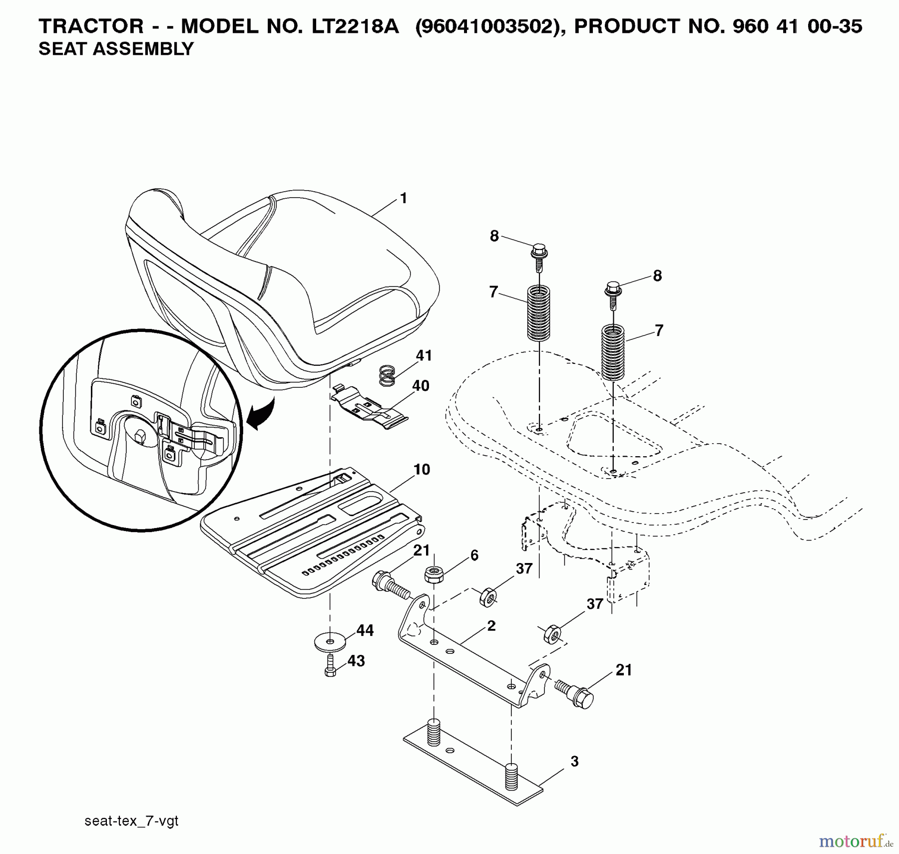 Jonsered Rasen und Garten Traktoren LT2218 A (96041003601) - Jonsered Lawn & Garden Tractor (2007-10) SEAT