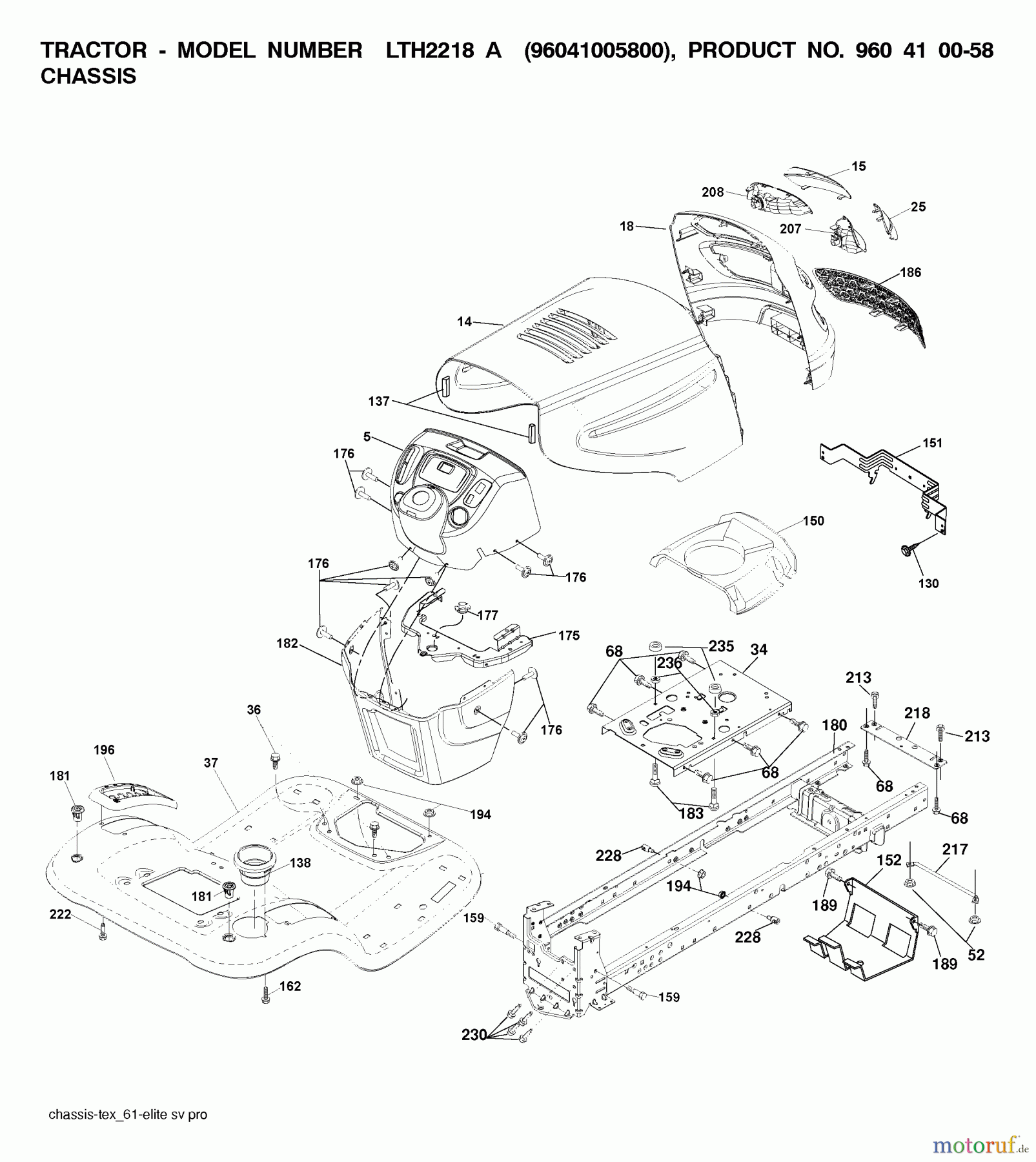 Jonsered Rasen und Garten Traktoren LT2218 A (96041005800) - Jonsered Lawn & Garden Tractor (2007-04) CHASSIS ENCLOSURES