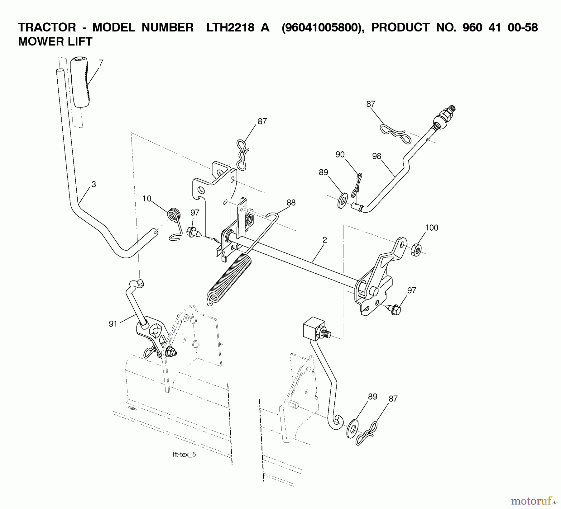 Jonsered Rasen und Garten Traktoren LT2218 A (96041005800) - Jonsered Lawn & Garden Tractor (2007-04) MOWER LIFT / DECK LIFT
