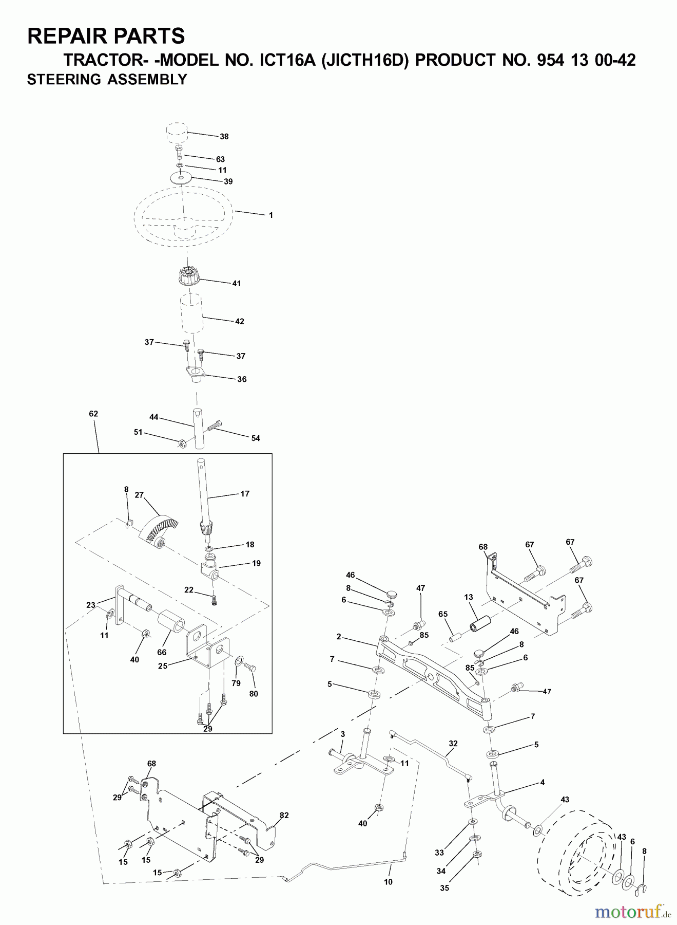 Jonsered Rasen und Garten Traktoren ICT16A (JICTH16D, 954130042) - Jonsered Lawn & Garden Tractor (2000-04) STEERING