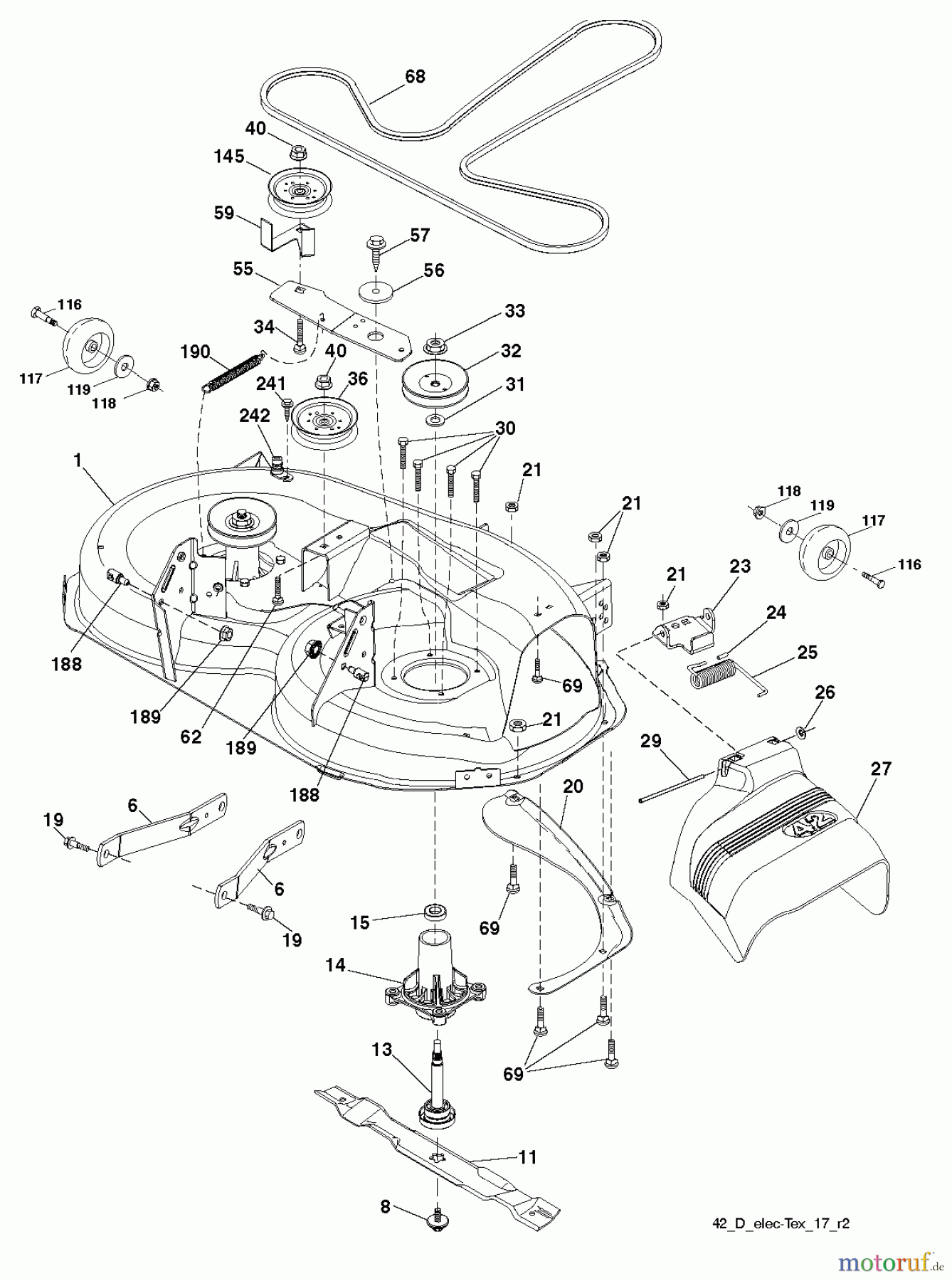 Jonsered Rasen und Garten Traktoren LT2218 A (96041010502) - Jonsered Lawn & Garden Tractor (2010-03) MOWER DECK / CUTTING DECK