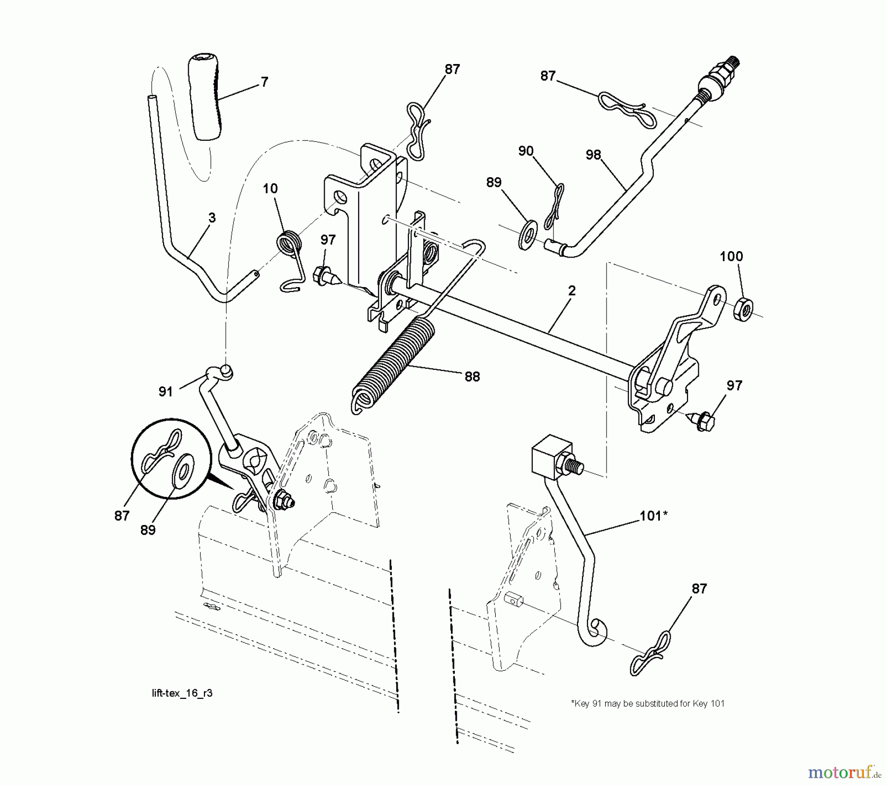  Jonsered Rasen  und Garten Traktoren LT2218 A (96041010503) - Jonsered Lawn & Garden Tractor (2010-08) MOWER LIFT / DECK LIFT