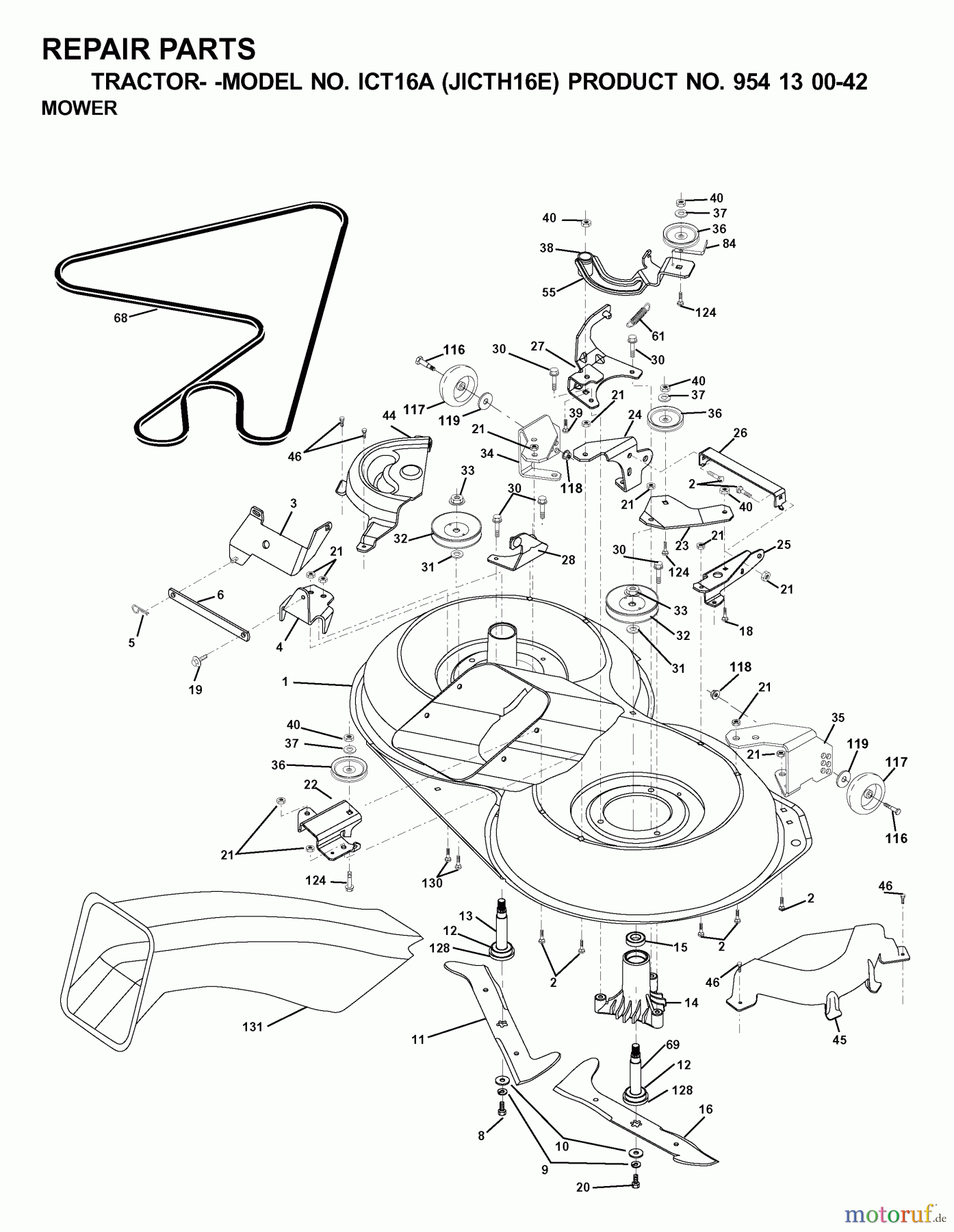 Jonsered Rasen und Garten Traktoren ICT16A (JICTH16E, 954130042) - Jonsered Lawn & Garden Tractor (2000-04) MOWER DECK / CUTTING DECK