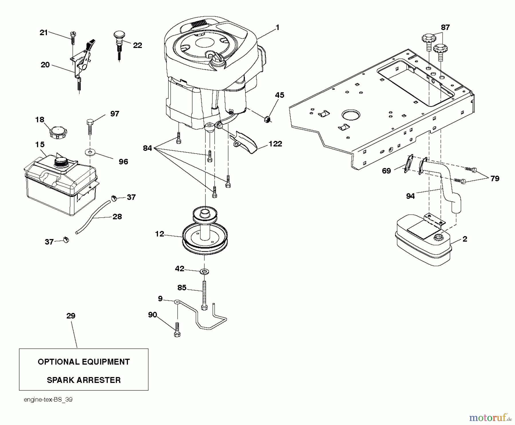 Jonsered Rasen und Garten Traktoren LT2218 A (96041023900) - Jonsered Lawn & Garden Tractor (2012-10) ENGINE