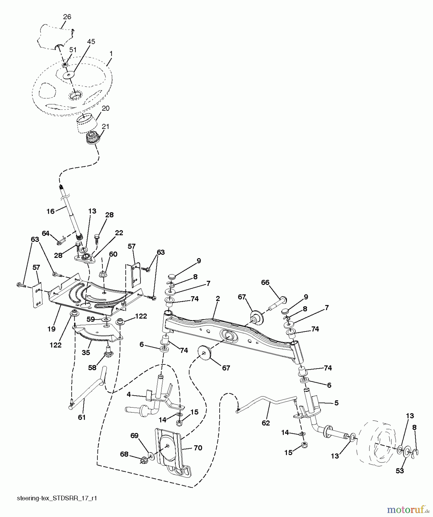 Jonsered Rasen und Garten Traktoren LT2218 A (96041023900) - Jonsered Lawn & Garden Tractor (2012-10) STEERING