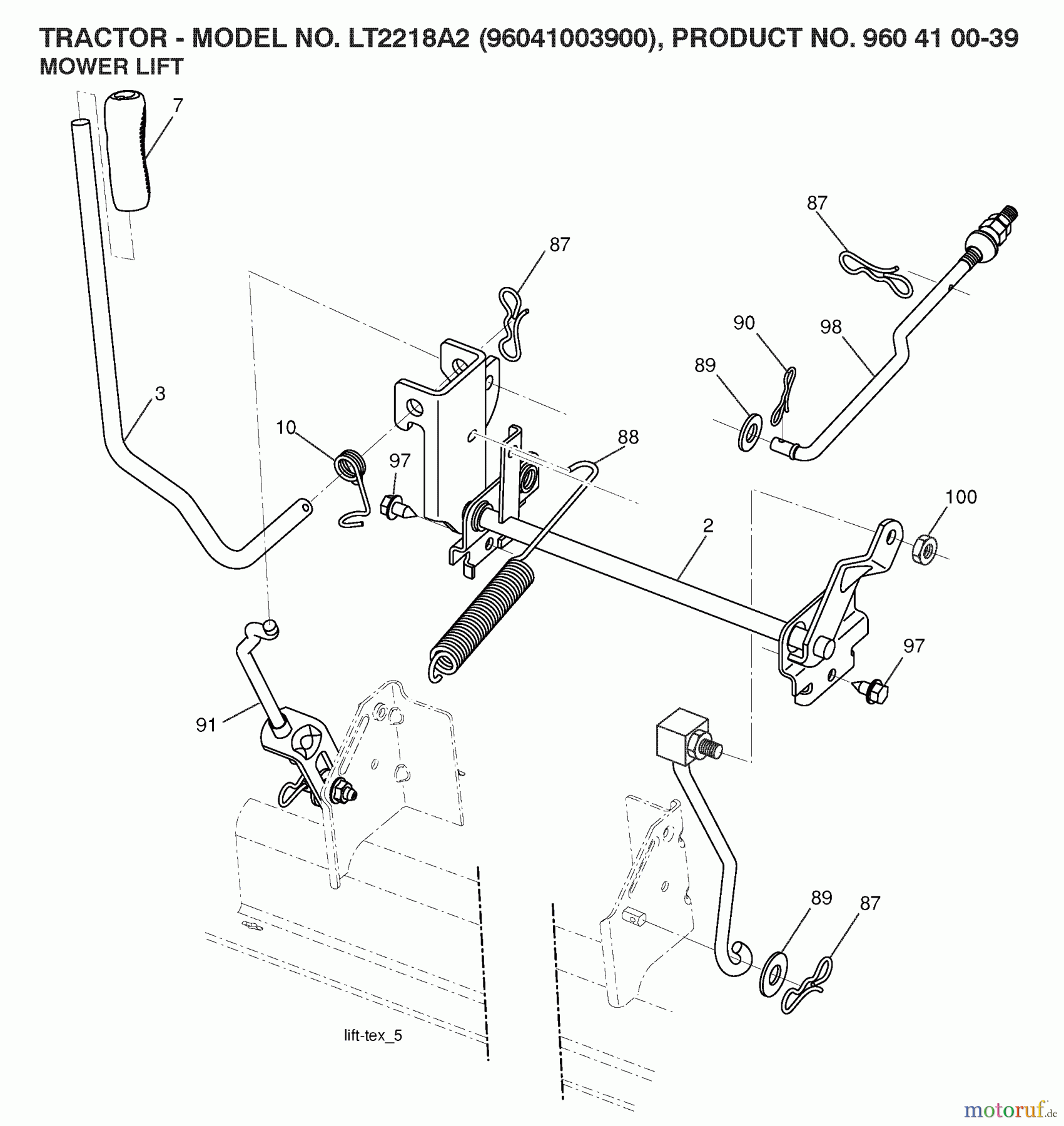Jonsered Rasen und Garten Traktoren LT2218 A2 (96041003900) - Jonsered Lawn & Garden Tractor (2007-04) MOWER LIFT / DECK LIFT