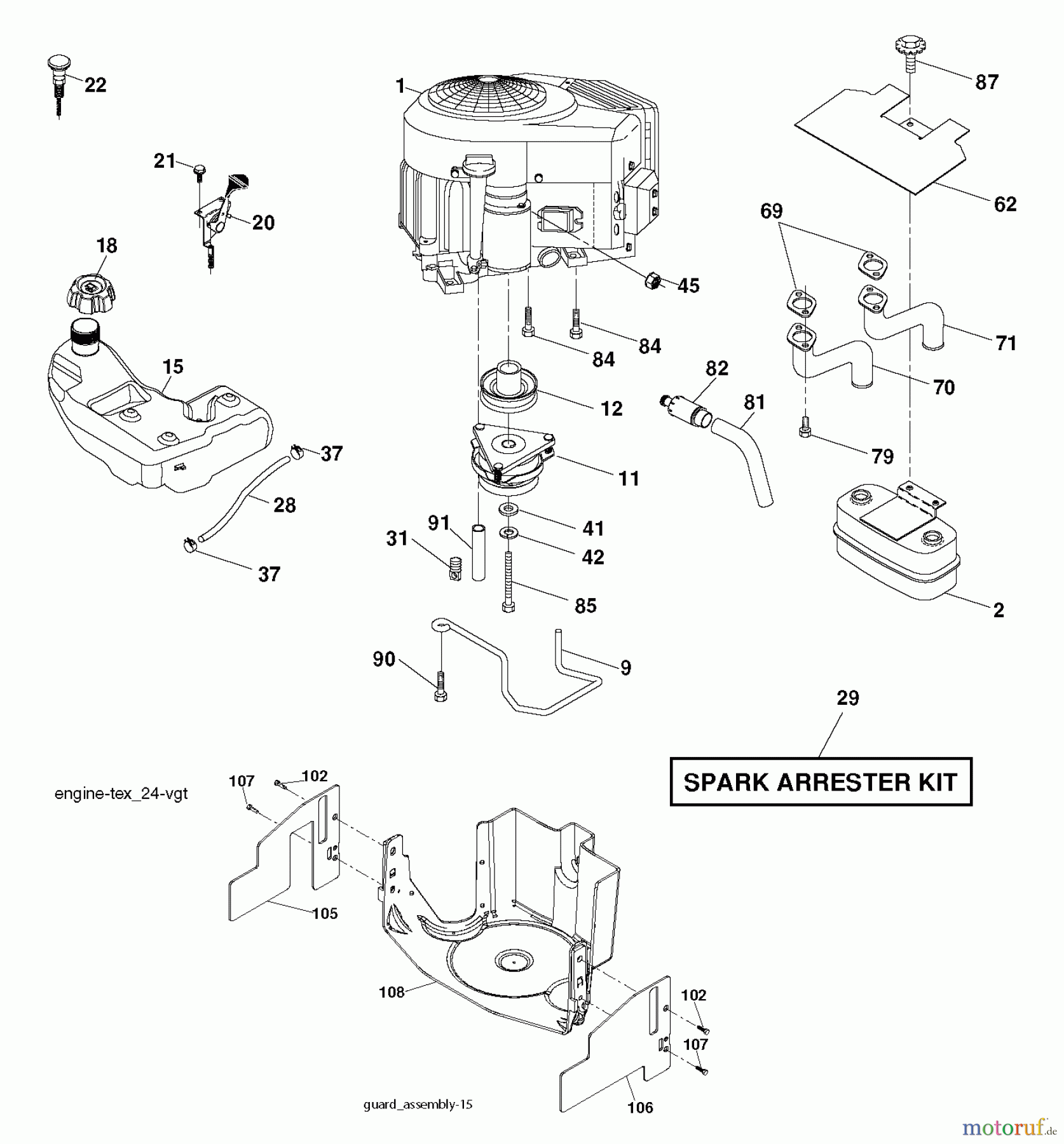 Jonsered Rasen und Garten Traktoren LT2218 A2 (96041003902) - Jonsered Lawn & Garden Tractor (2008-02) ENGINE