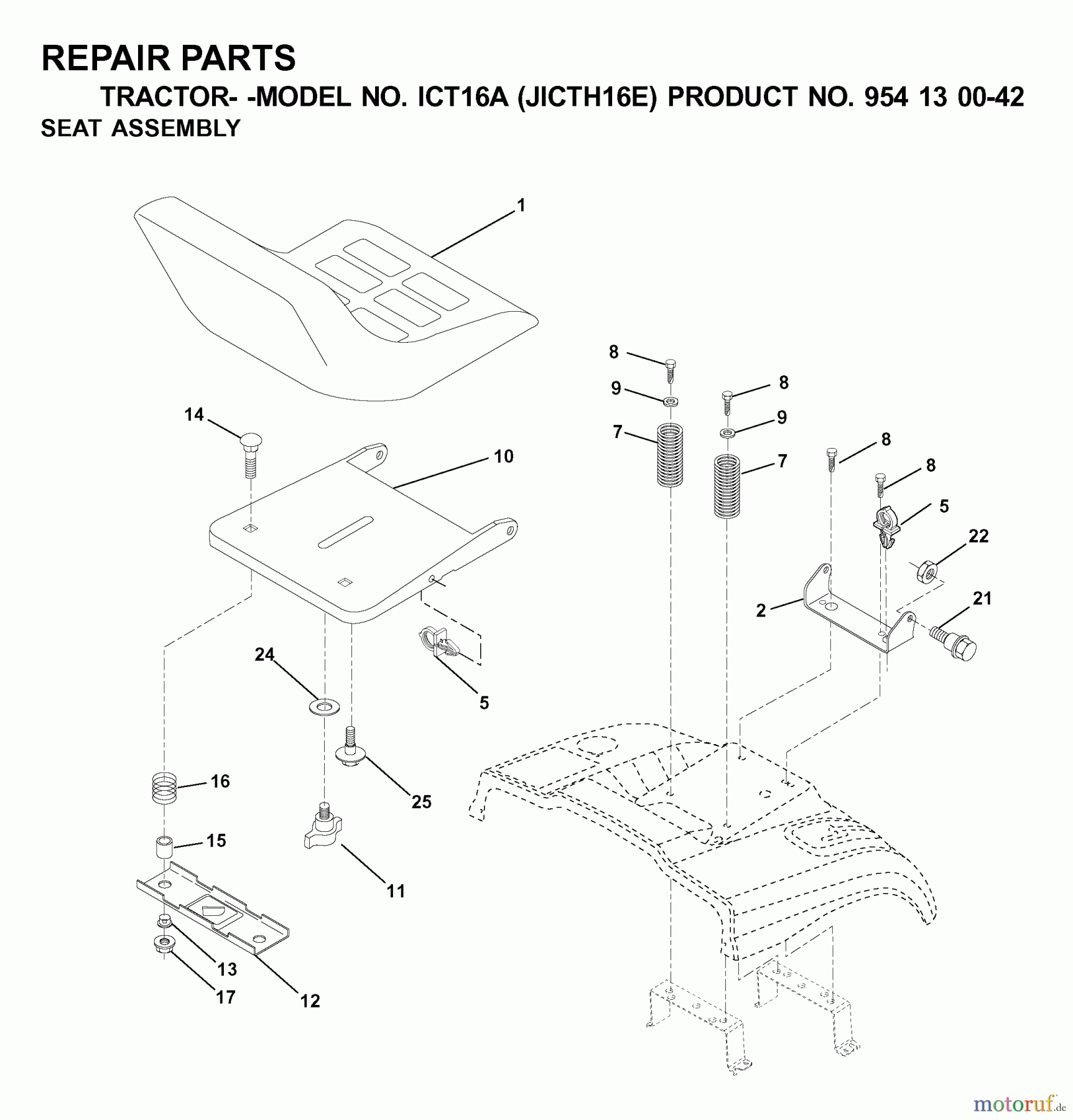  Jonsered Rasen  und Garten Traktoren ICT16A (JICTH16E, 954130042) - Jonsered Lawn & Garden Tractor (2000-04) SEAT