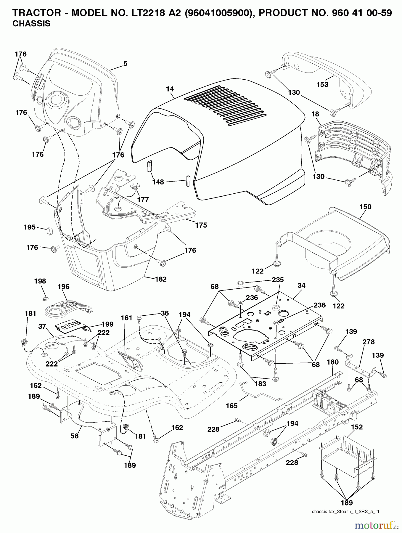  Jonsered Rasen  und Garten Traktoren LT2218 A2 (96041005900) - Jonsered Lawn & Garden Tractor (2007-06) CHASSIS ENCLOSURES