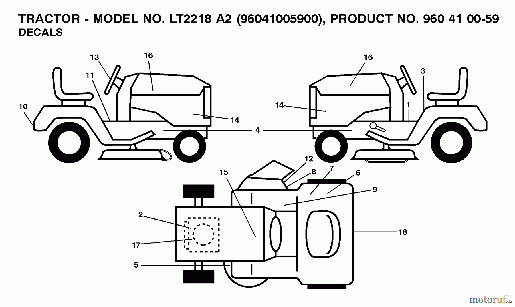 Jonsered Rasen und Garten Traktoren LT2218 A2 (96041005900) - Jonsered Lawn & Garden Tractor (2007-06) DECALS