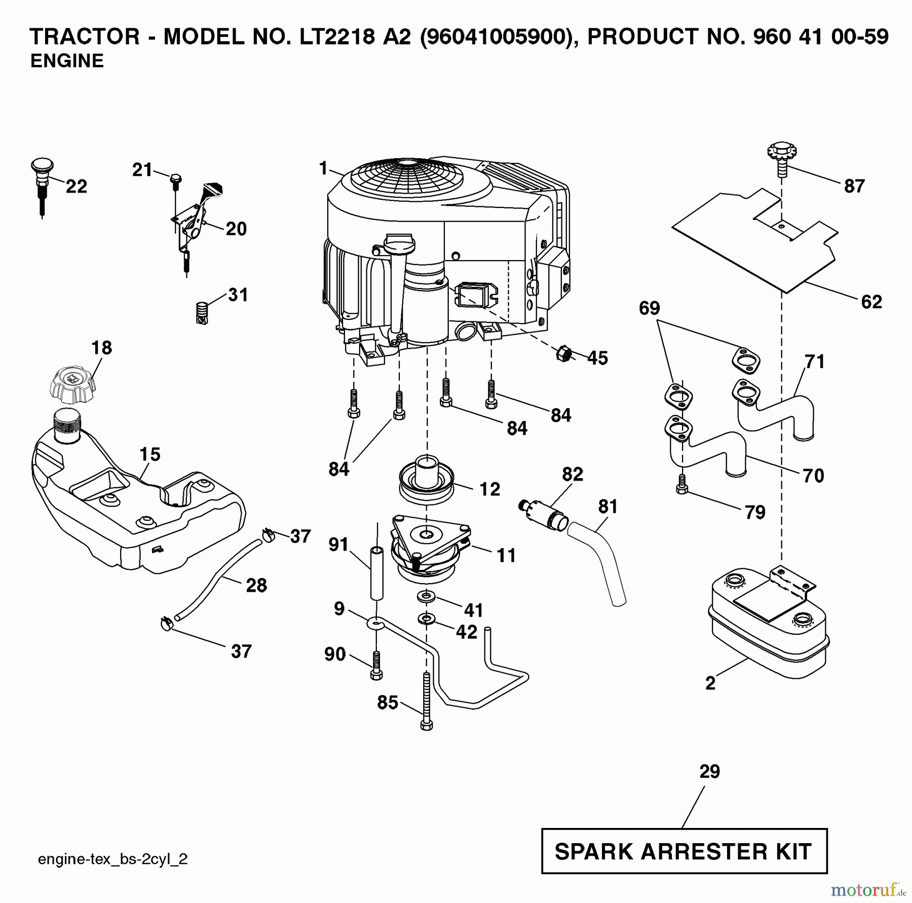 Jonsered Rasen und Garten Traktoren LT2218 A2 (96041005900) - Jonsered Lawn & Garden Tractor (2007-06) ENGINE