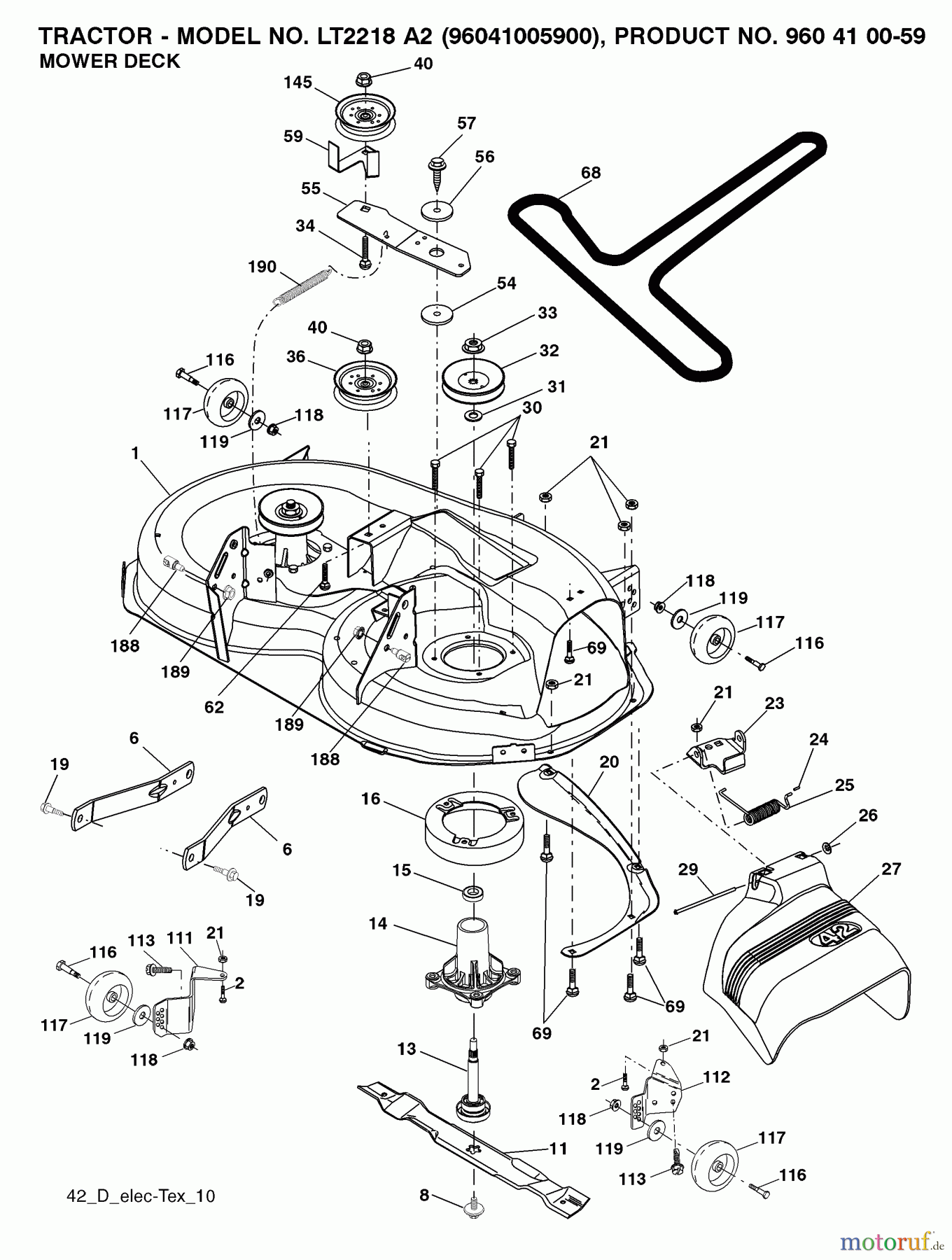 Jonsered Rasen und Garten Traktoren LT2218 A2 (96041005900) - Jonsered Lawn & Garden Tractor (2007-06) MOWER DECK / CUTTING DECK