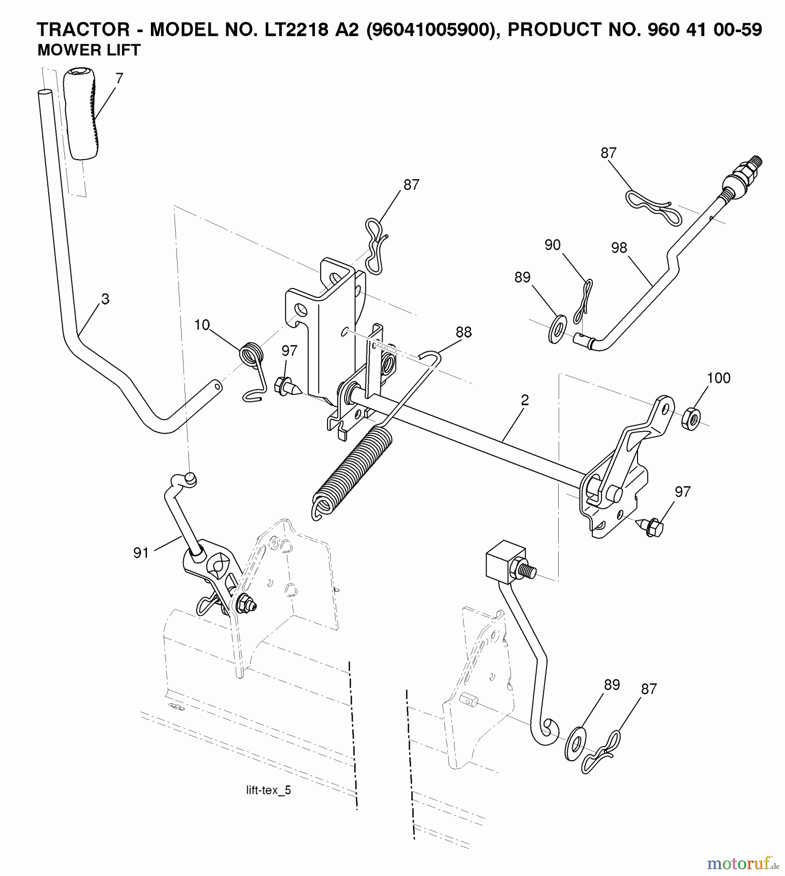 Jonsered Rasen und Garten Traktoren LT2218 A2 (96041005900) - Jonsered Lawn & Garden Tractor (2007-06) MOWER LIFT / DECK LIFT